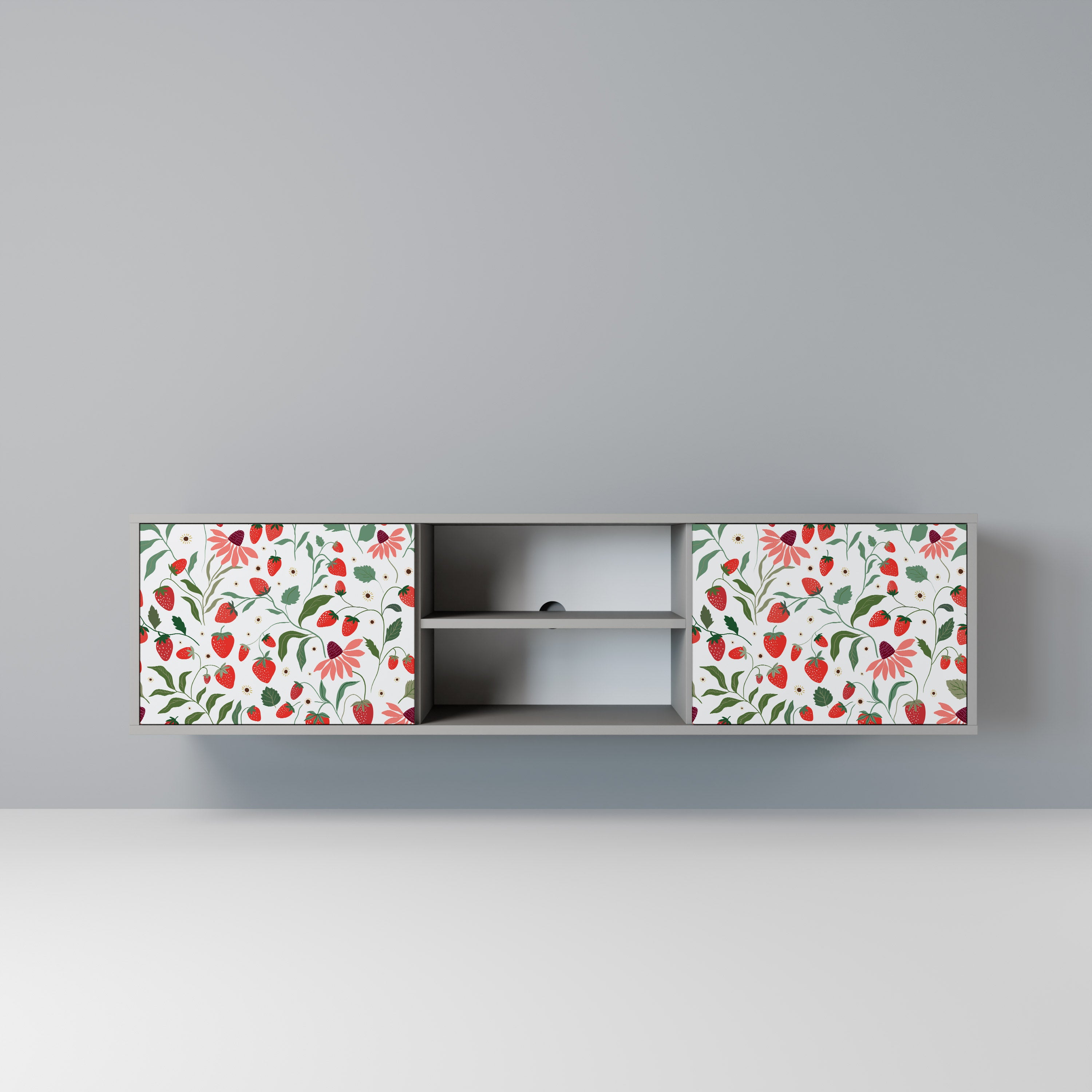 FLOWERS AND STRAWBERRIES 2-Door TV Stand in Grey Finish