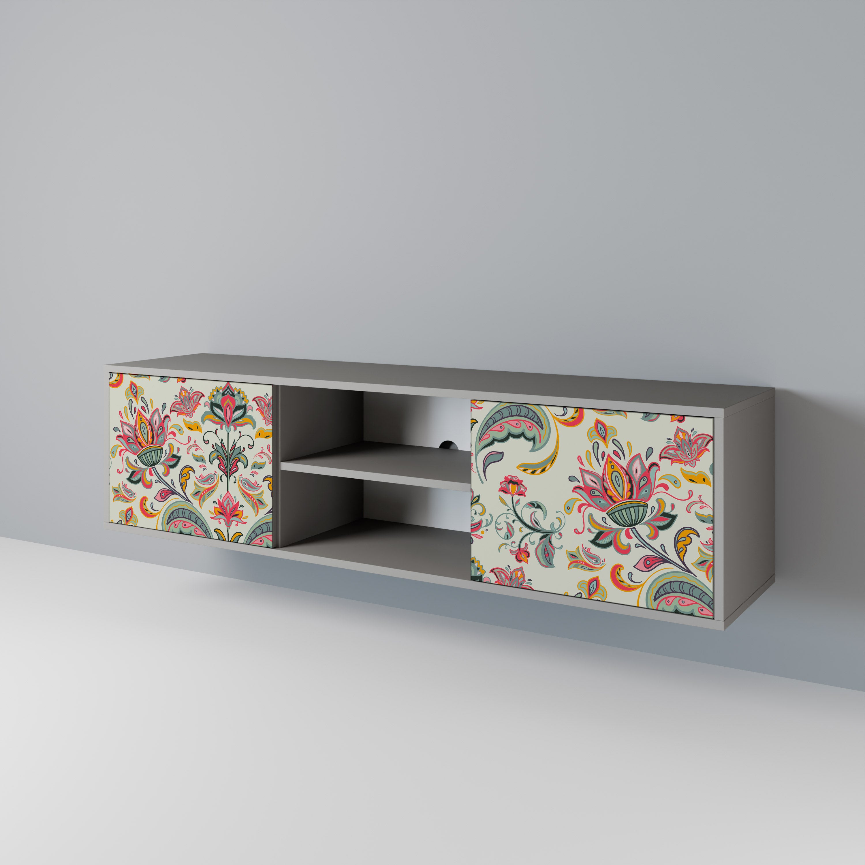 ORGANIC FOLKLORE 2-Door TV Stand in Grey Finish