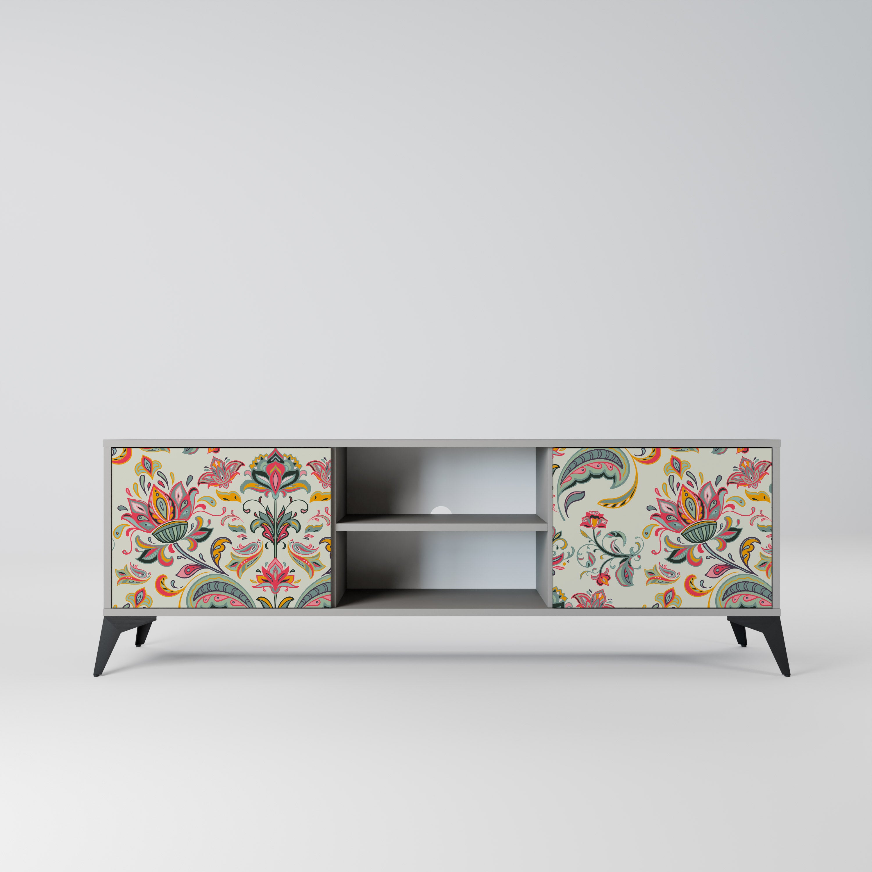 ORGANIC FOLKLORE 2-Door TV Stand in Grey Finish