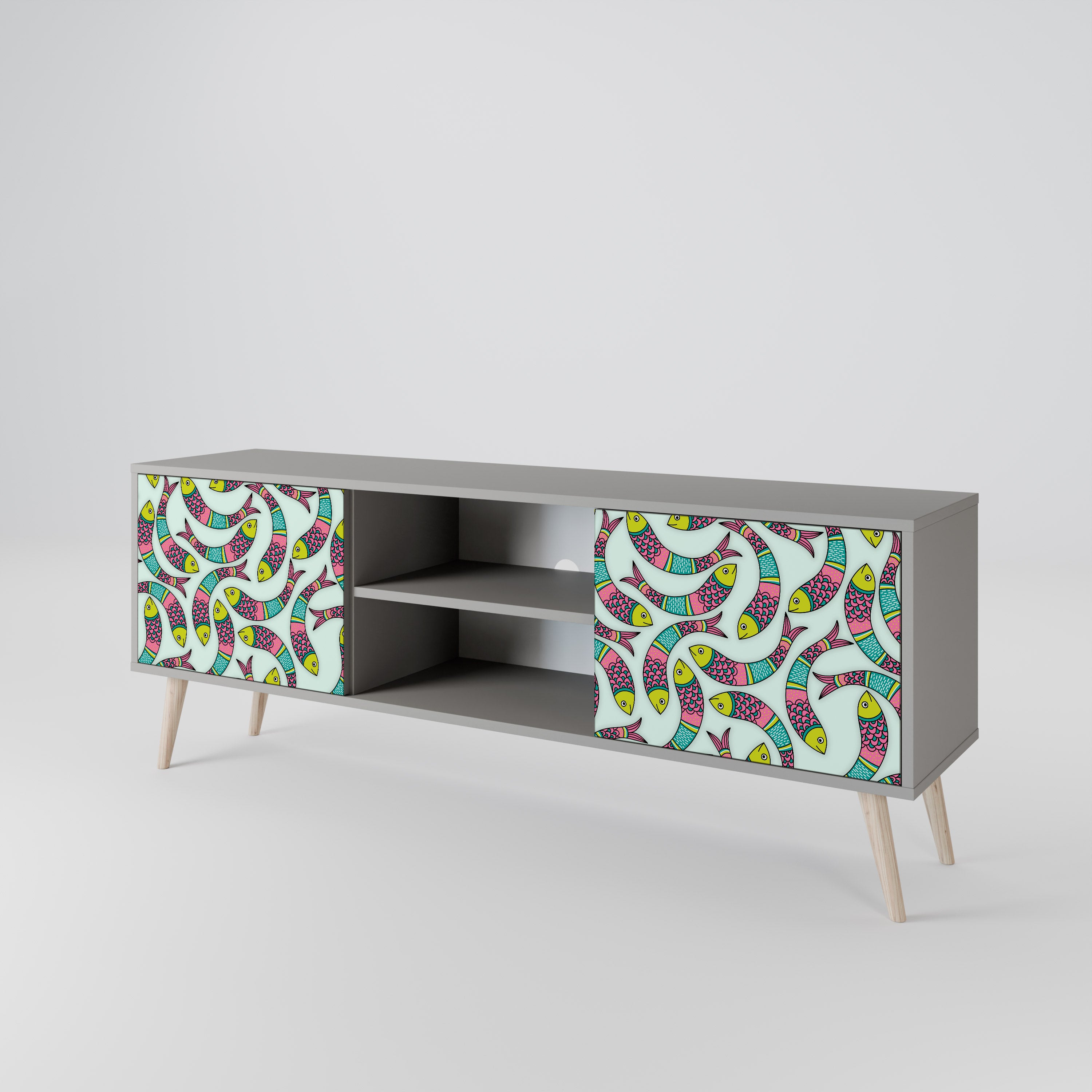 INDIAN FISH 2-Door TV Stand in Grey Finish