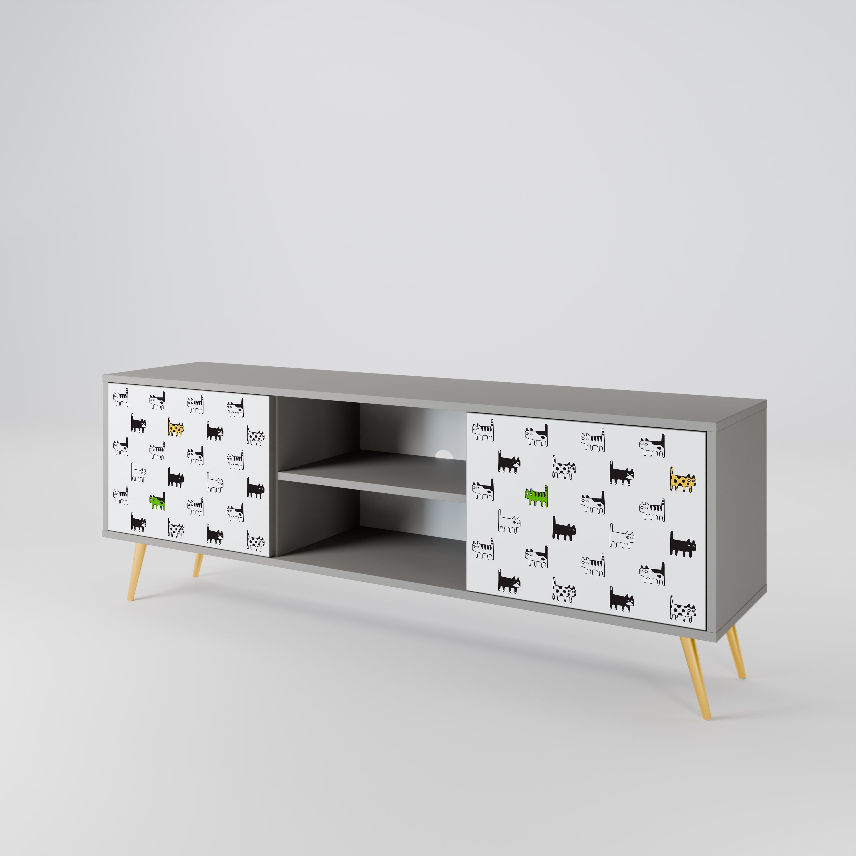 CATS COMPILATION 2-Door TV Stand in Grey Finish