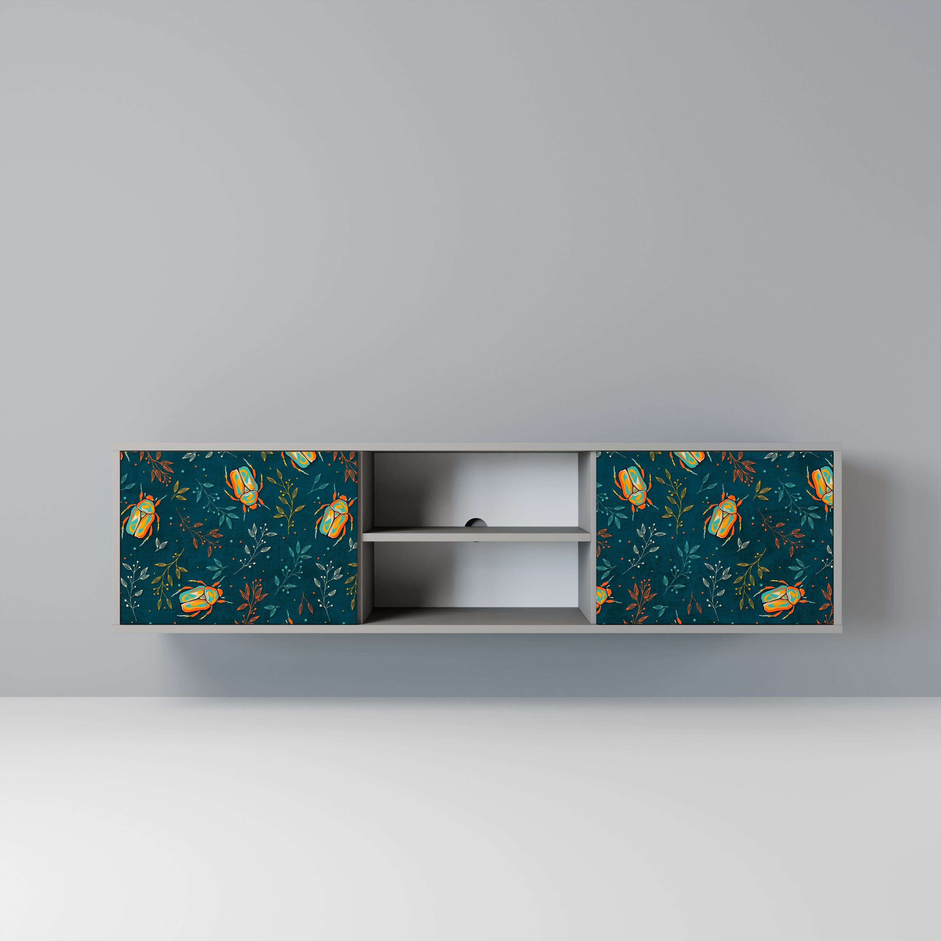 AUTUMN INSECTS 2-Door TV Stand in Grey Finish