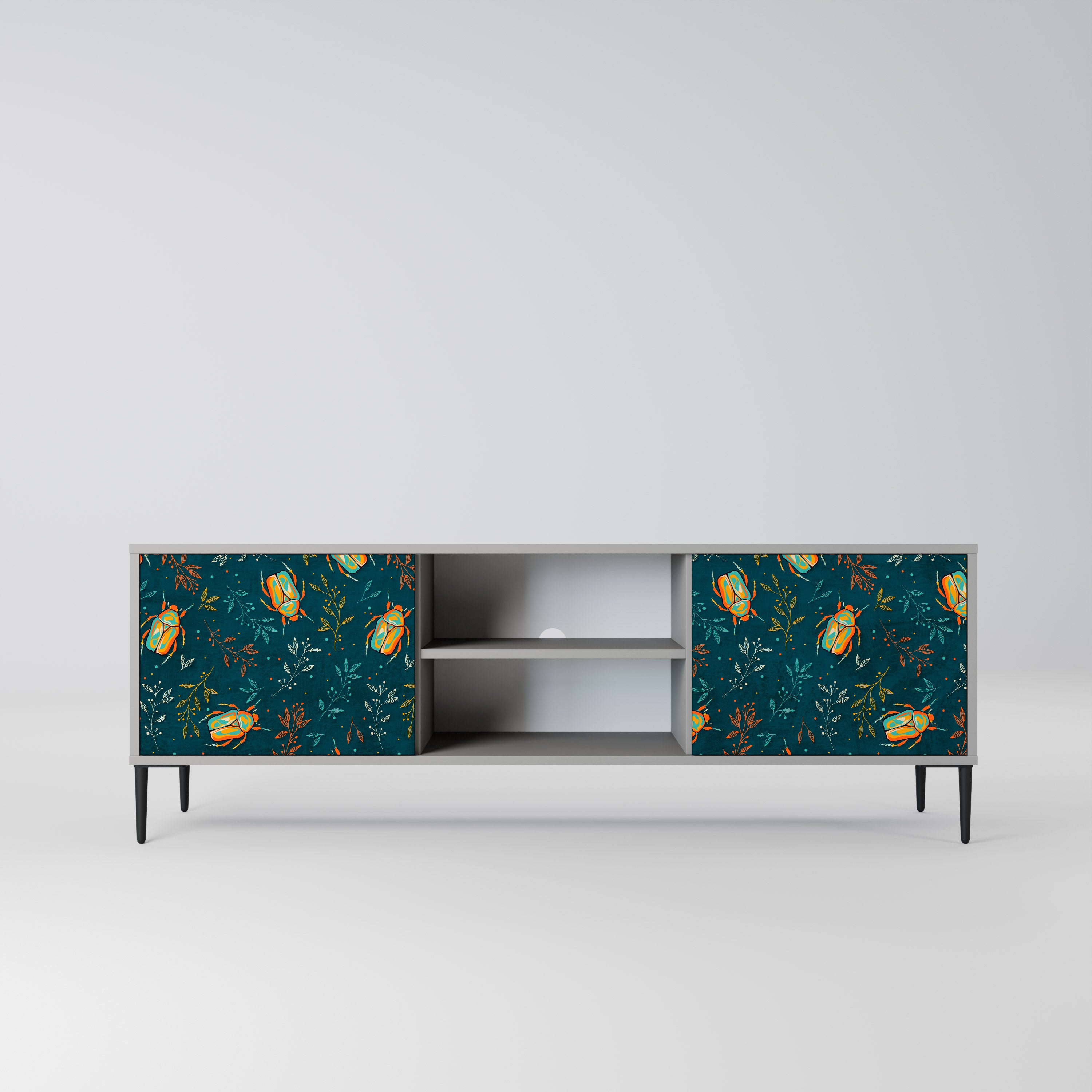 AUTUMN INSECTS 2-Door TV Stand in Grey Finish