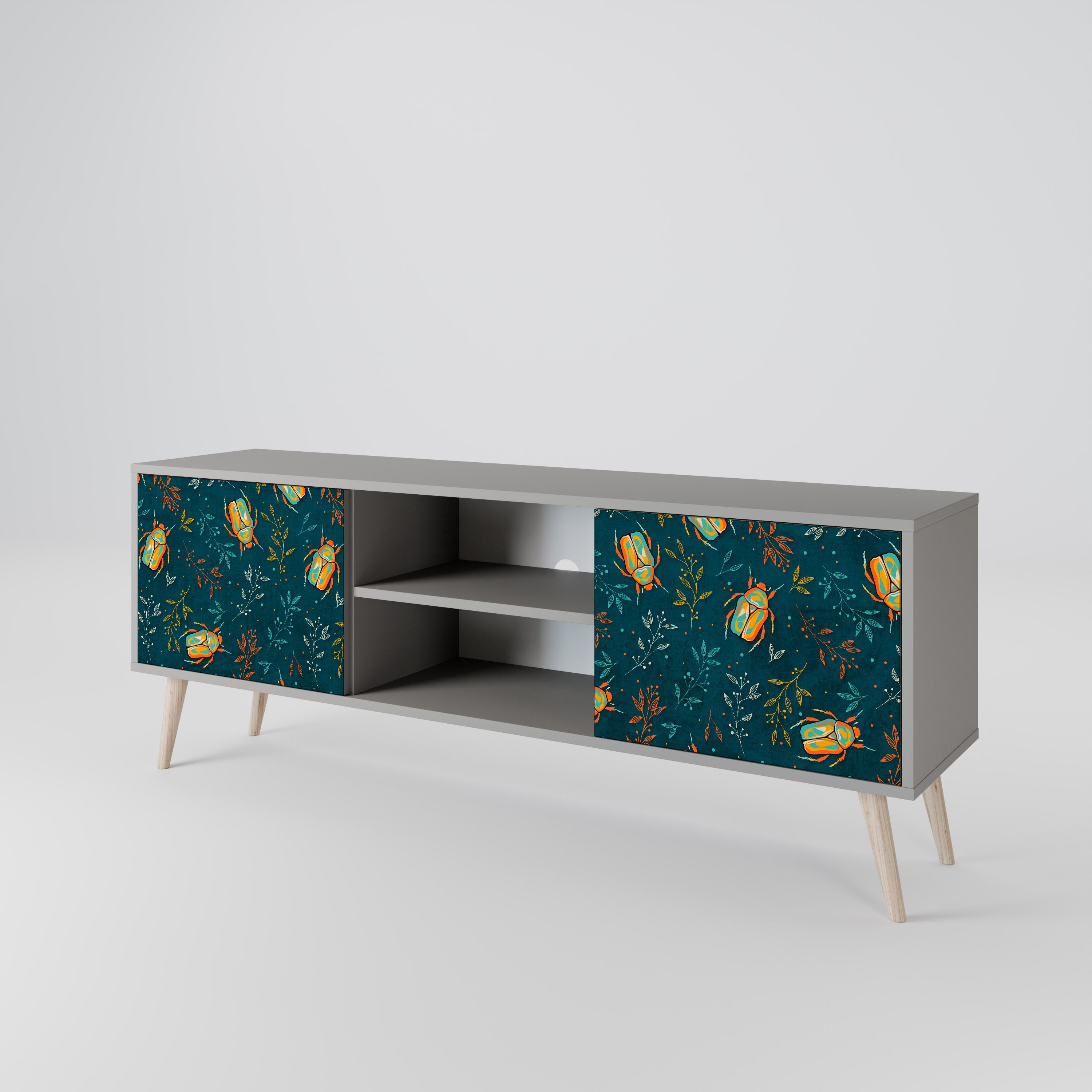 AUTUMN INSECTS 2-Door TV Stand in Grey Finish