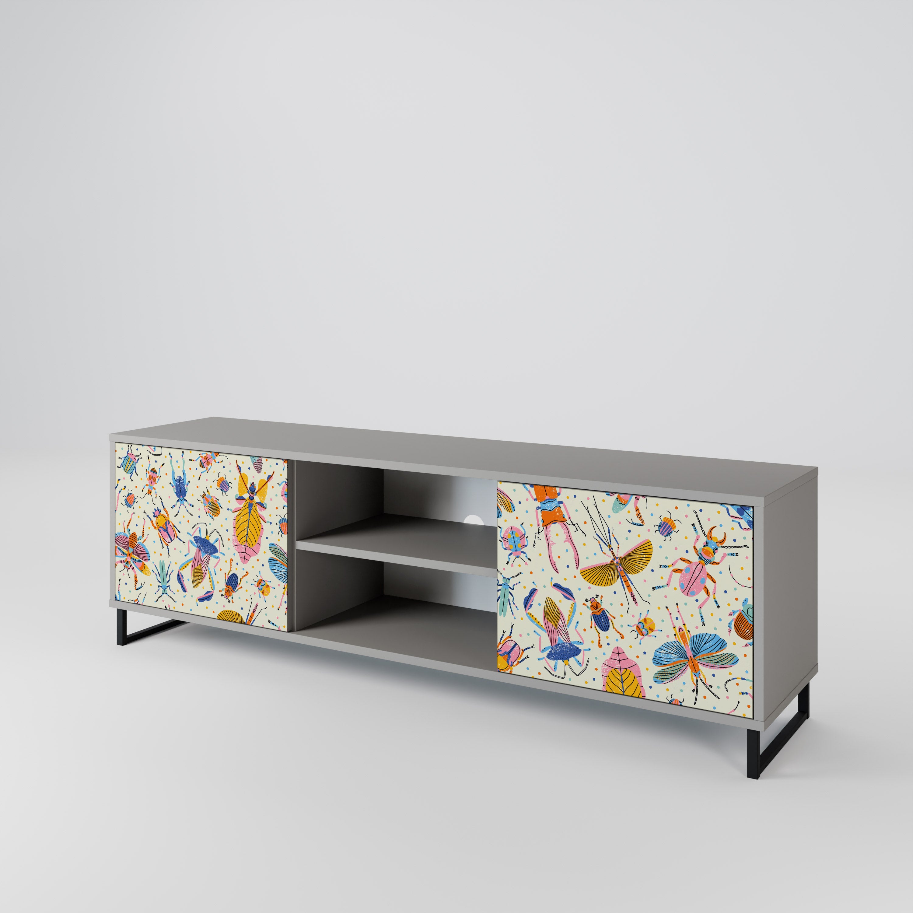 COLORFUL INSECTS 2-Door TV Stand in Grey Finish
