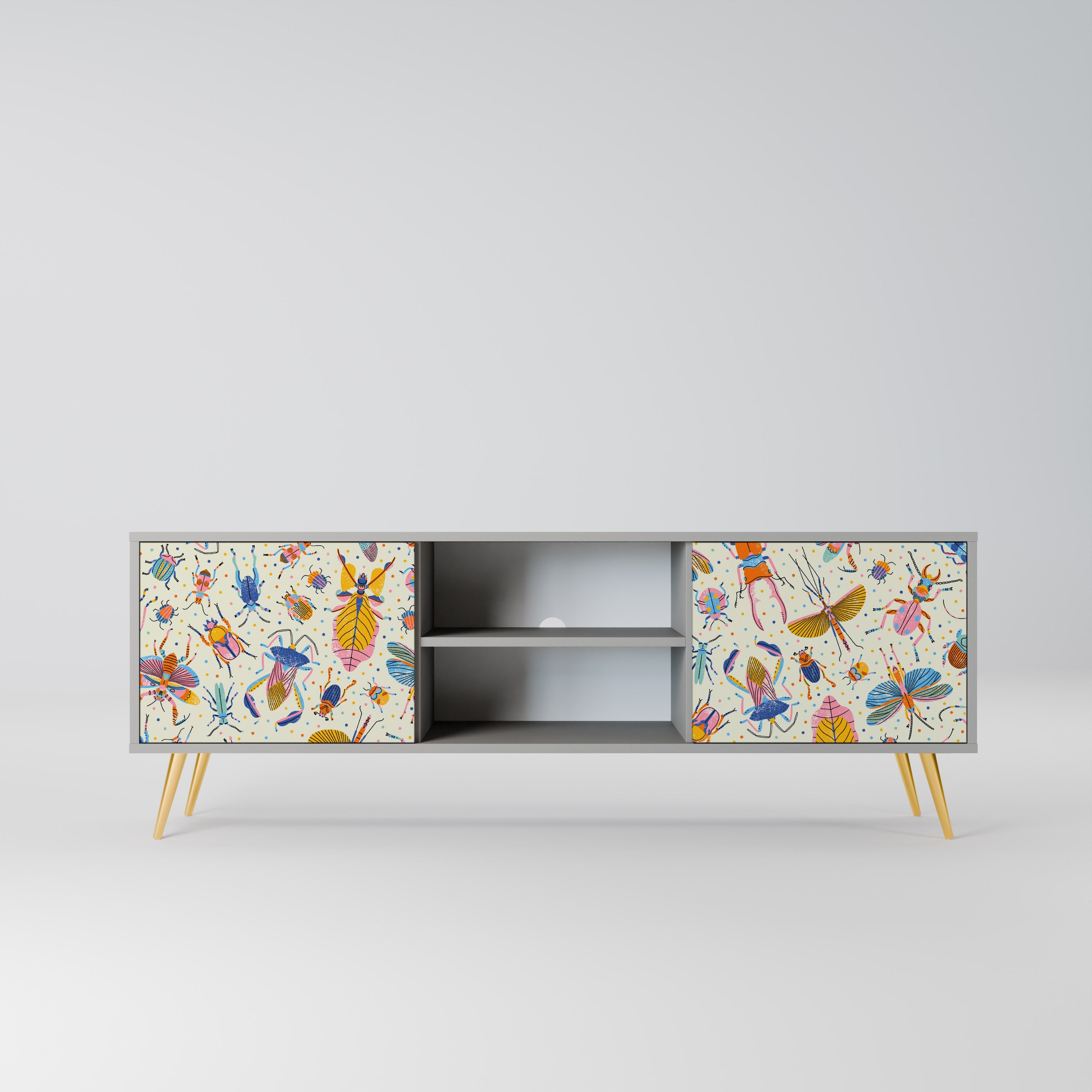 COLORFUL INSECTS 2-Door TV Stand in Grey Finish