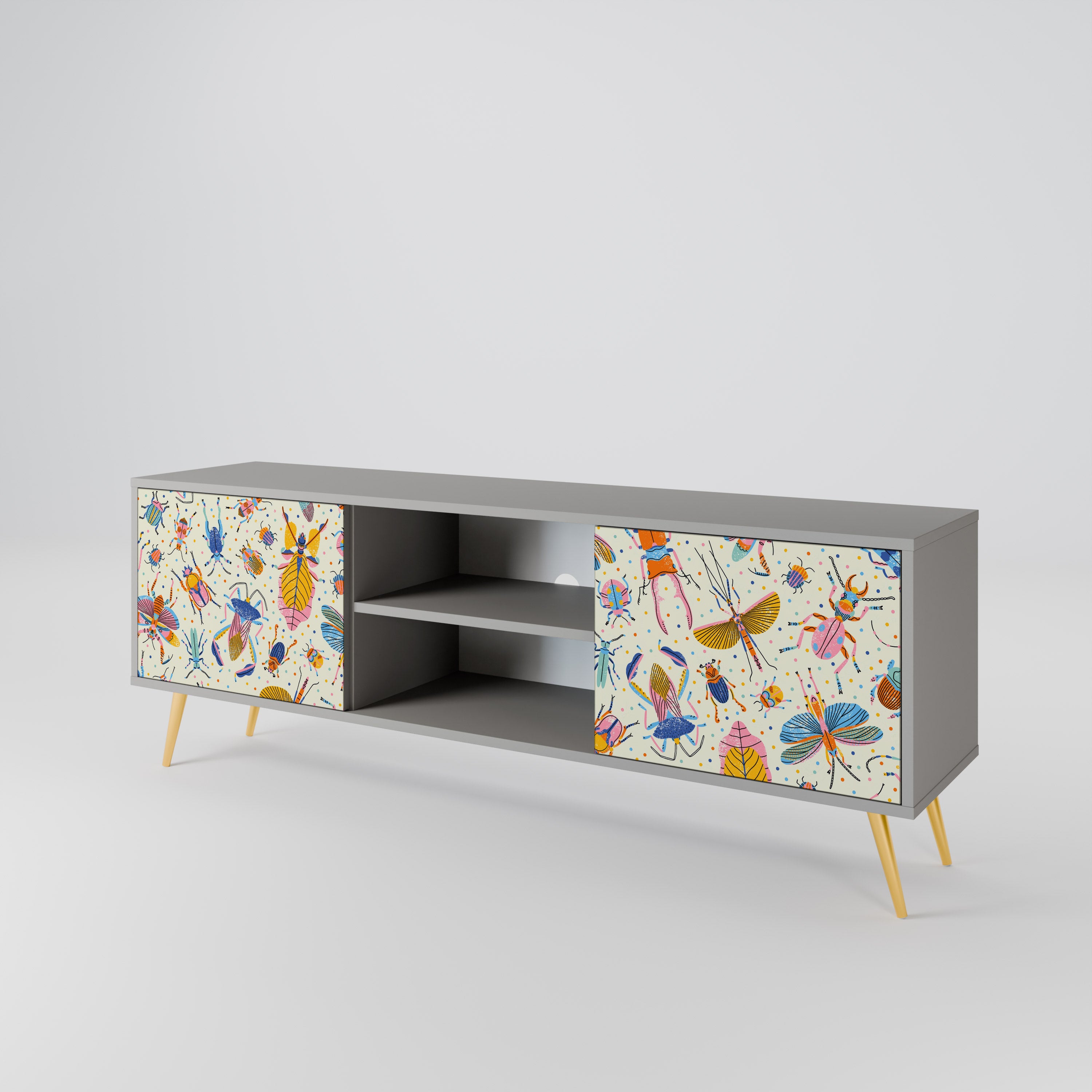 COLORFUL INSECTS 2-Door TV Stand in Grey Finish