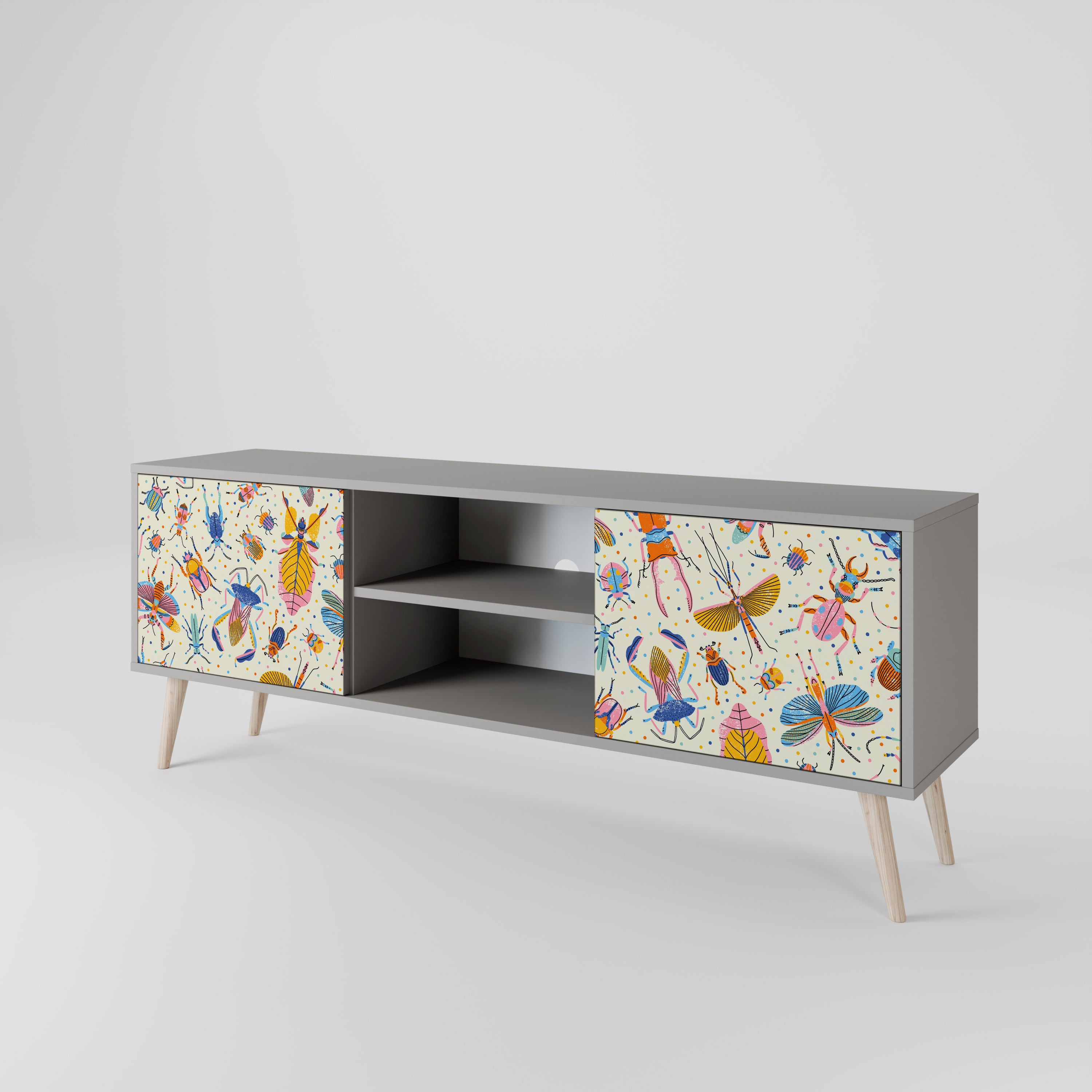 COLORFUL INSECTS 2-Door TV Stand in Grey Finish
