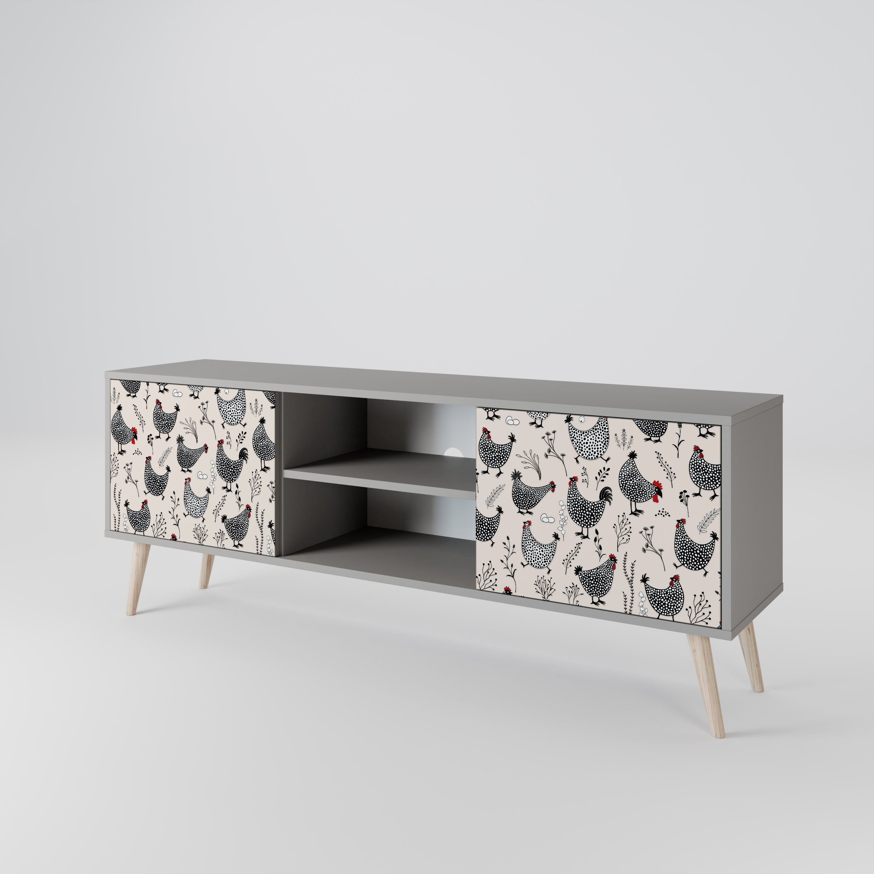 HAPPY HENS 2-Door TV Stand in Grey Finish
