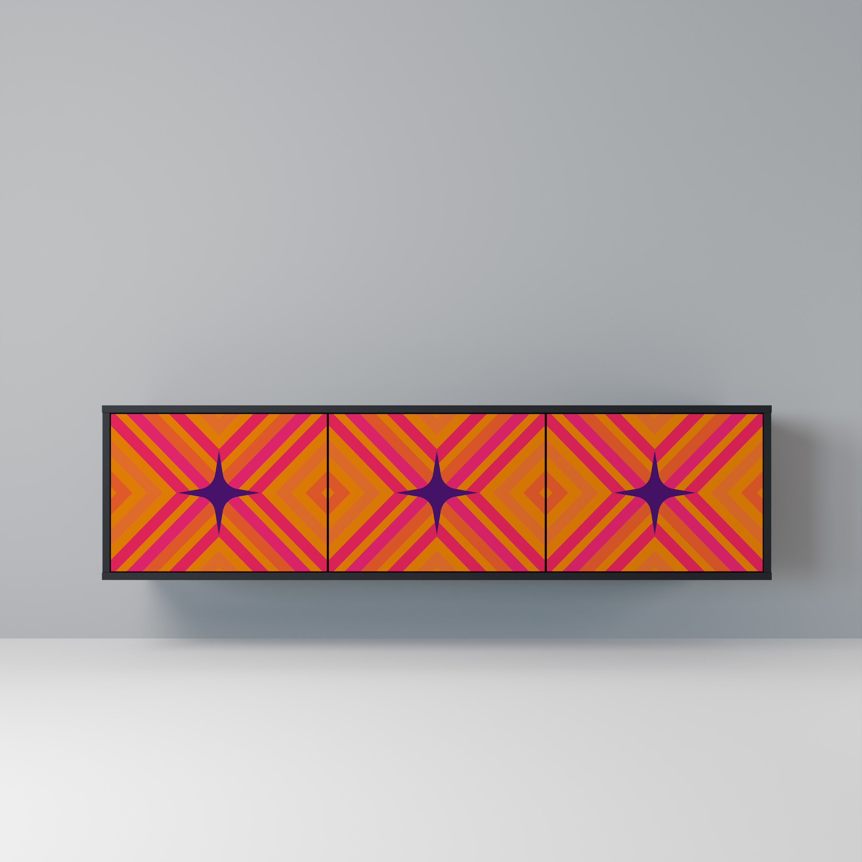 Mueble de TV de 3 puertas GEOMETRIC BRILLIANCE en acabado negro