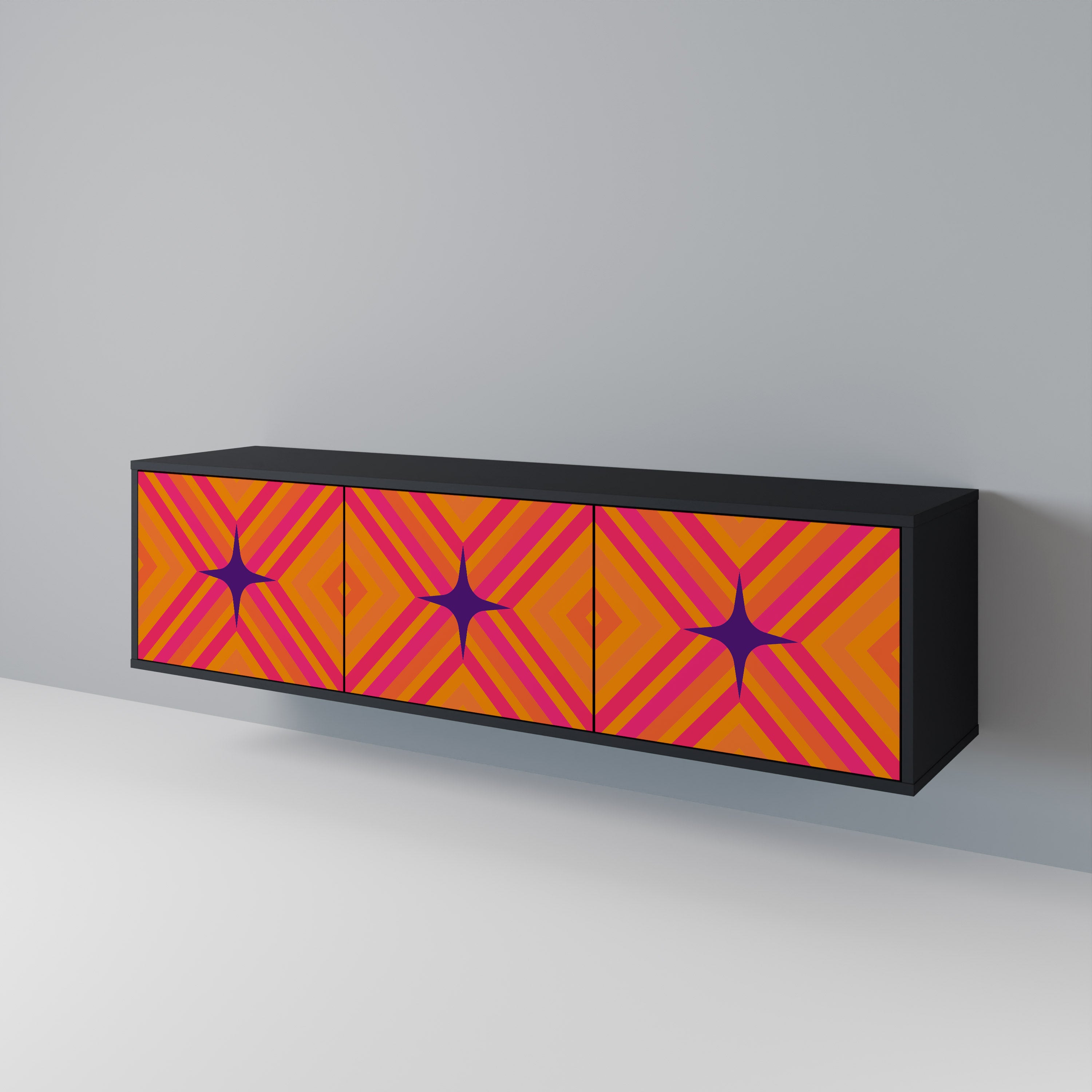 Mueble de TV de 3 puertas GEOMETRIC BRILLIANCE en acabado negro