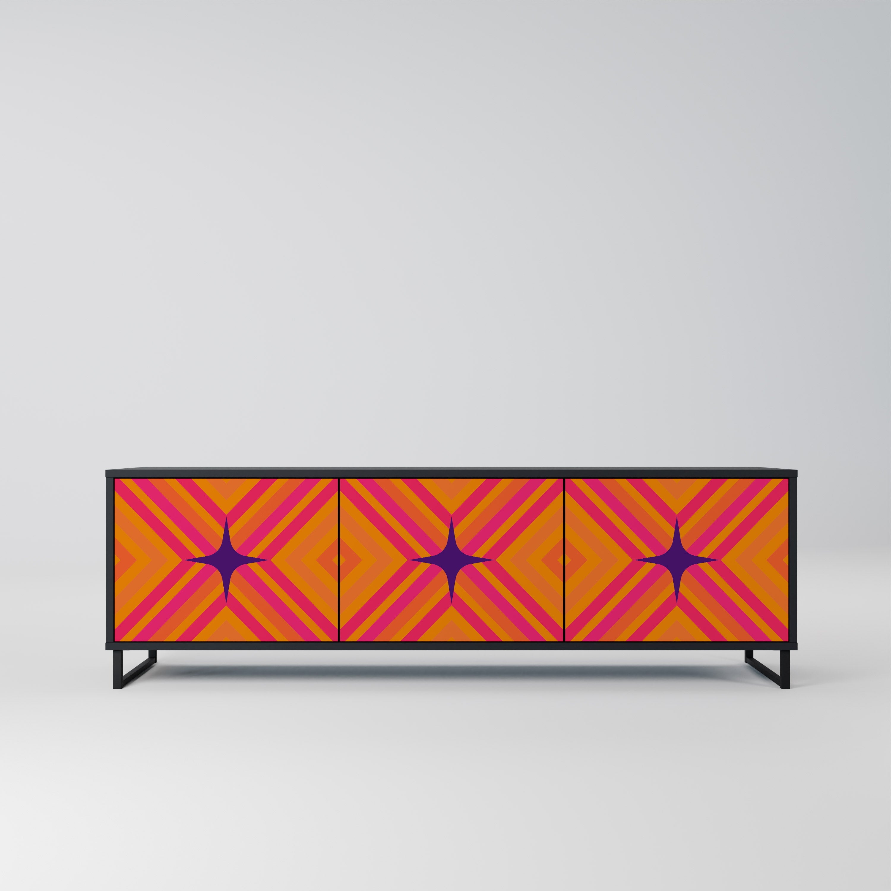 Mueble de TV de 3 puertas GEOMETRIC BRILLIANCE en acabado negro