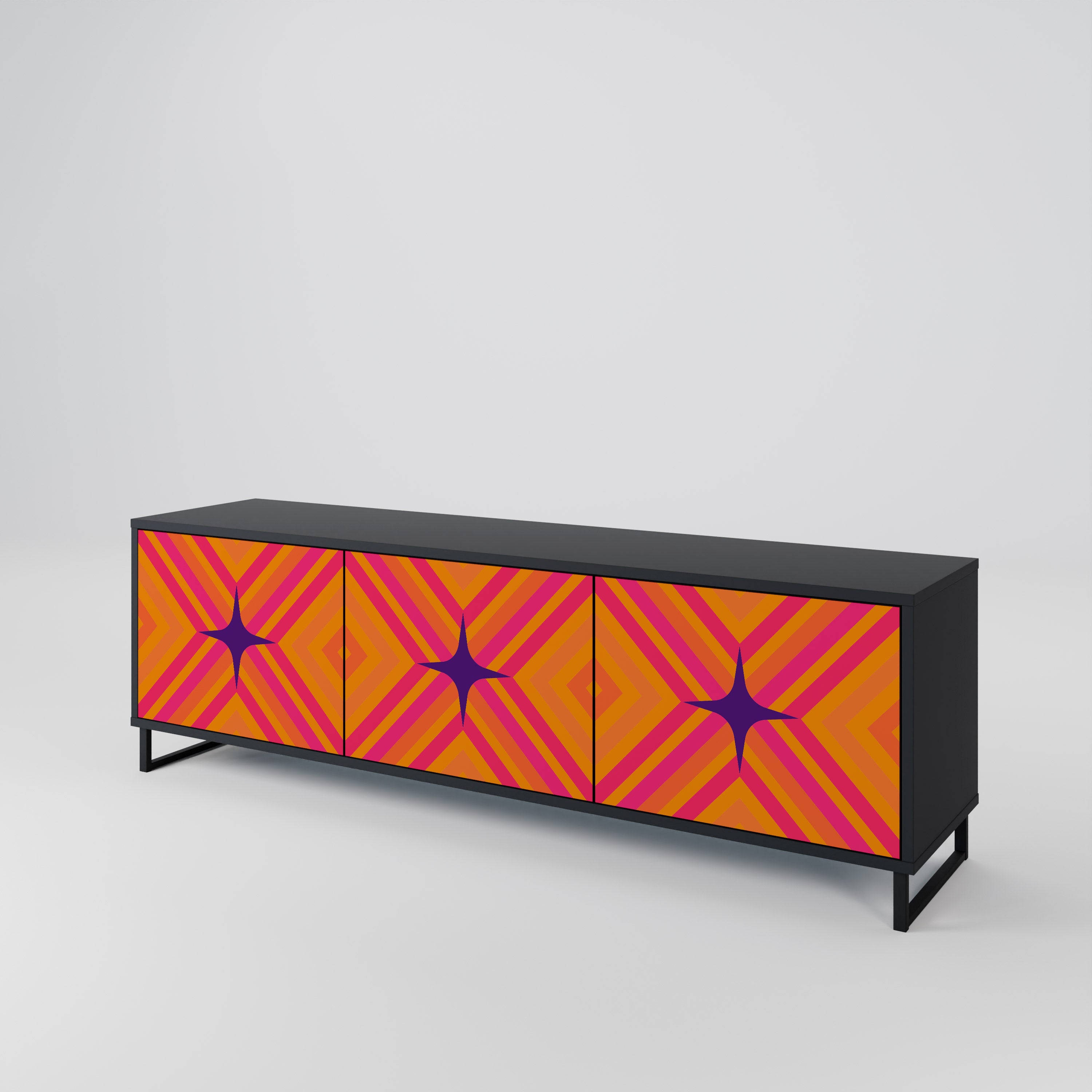 Mueble de TV de 3 puertas GEOMETRIC BRILLIANCE en acabado negro