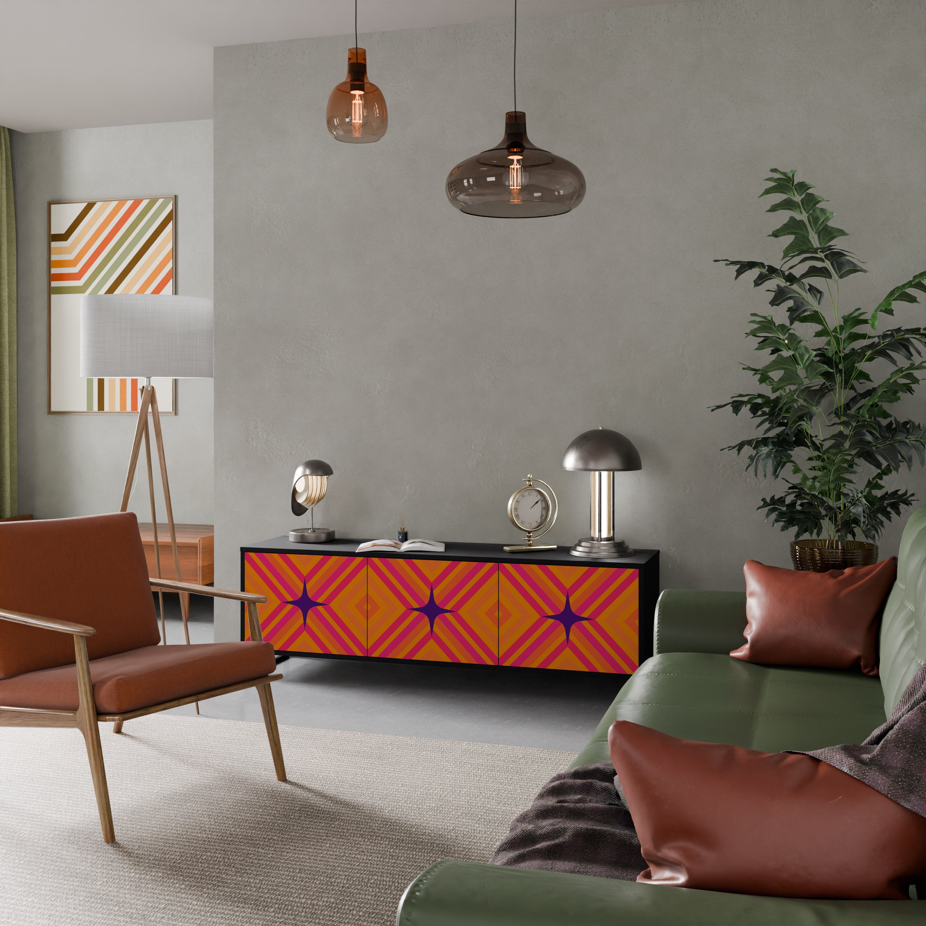 Mueble de TV de 3 puertas GEOMETRIC BRILLIANCE en acabado negro