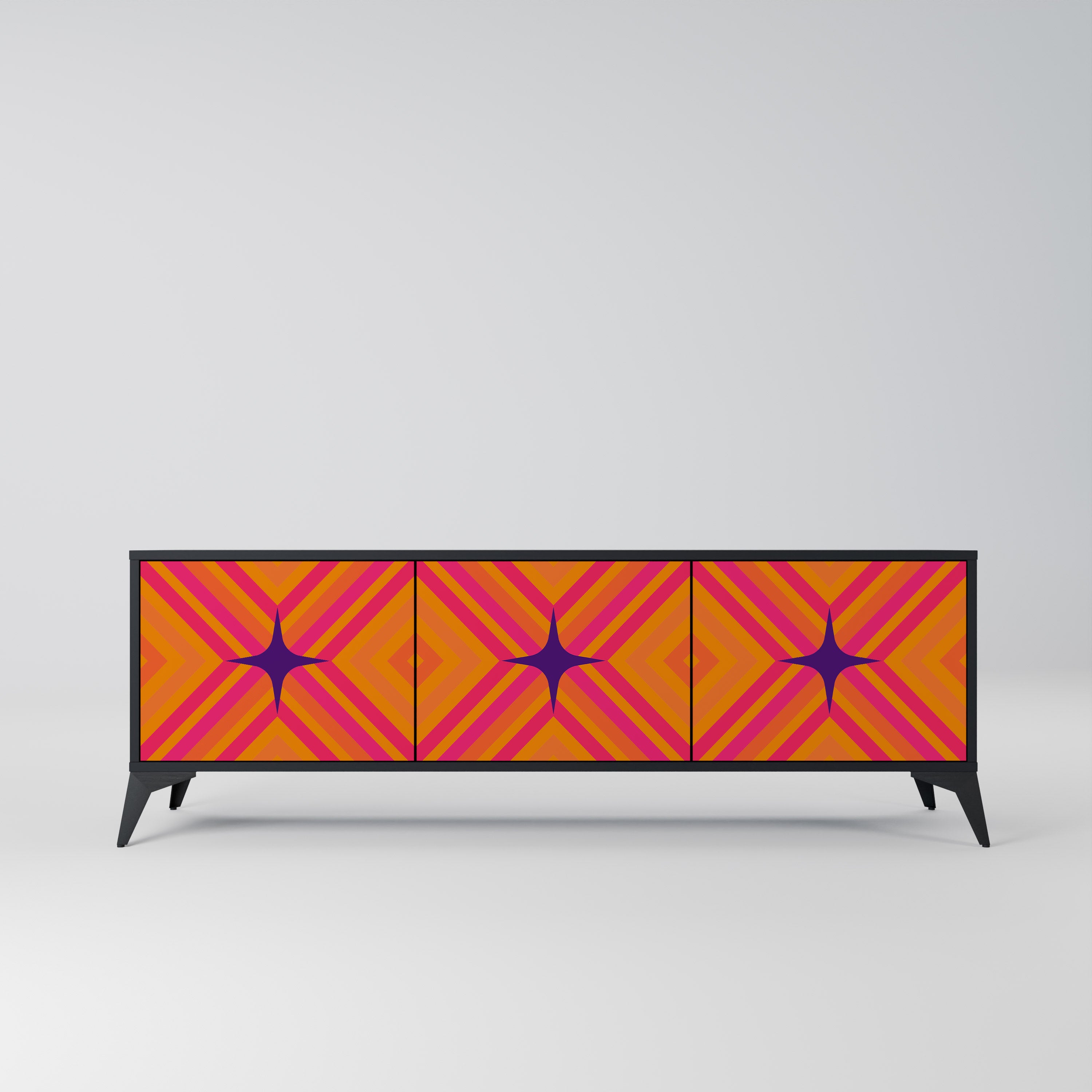 Mueble de TV de 3 puertas GEOMETRIC BRILLIANCE en acabado negro