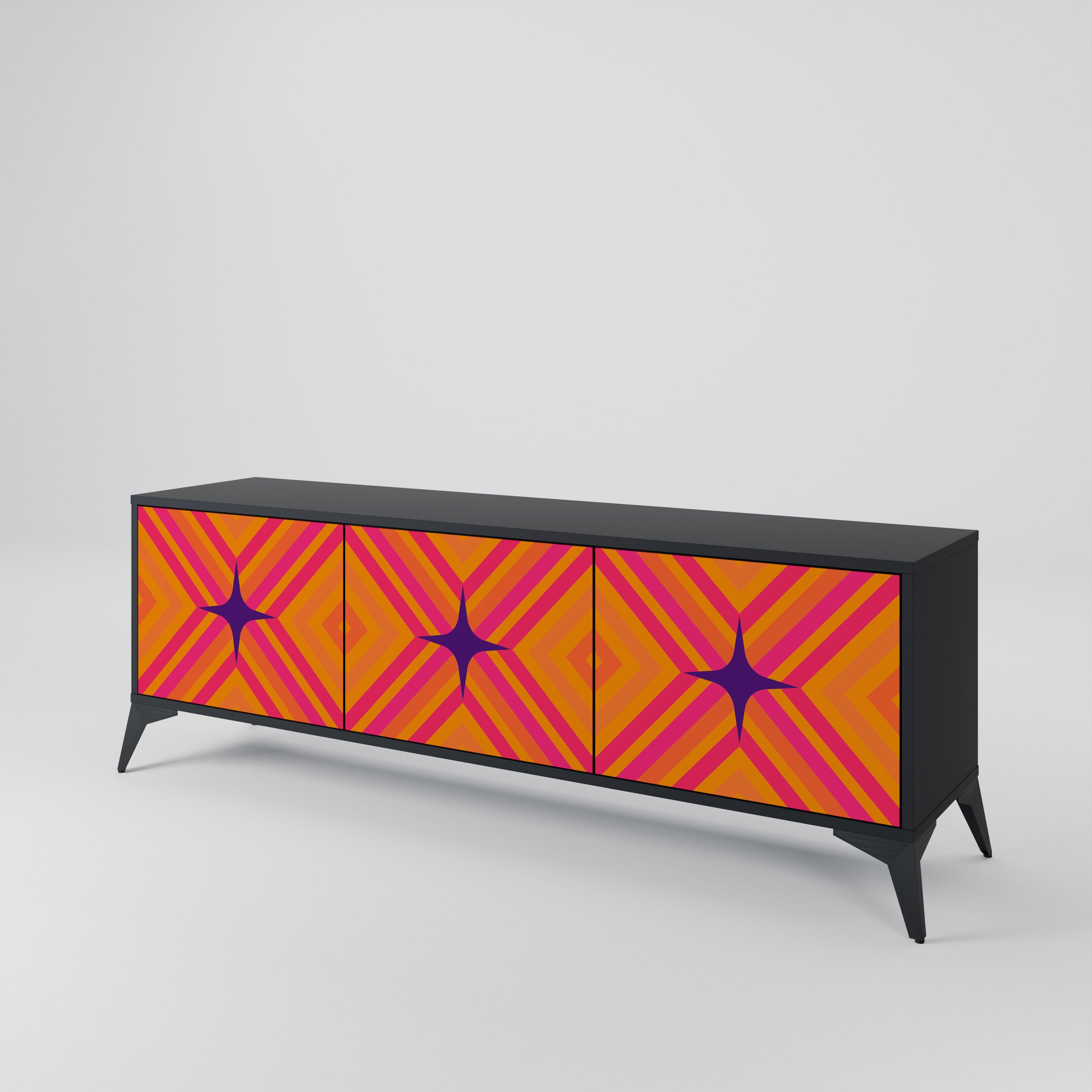 Mueble de TV de 3 puertas GEOMETRIC BRILLIANCE en acabado negro
