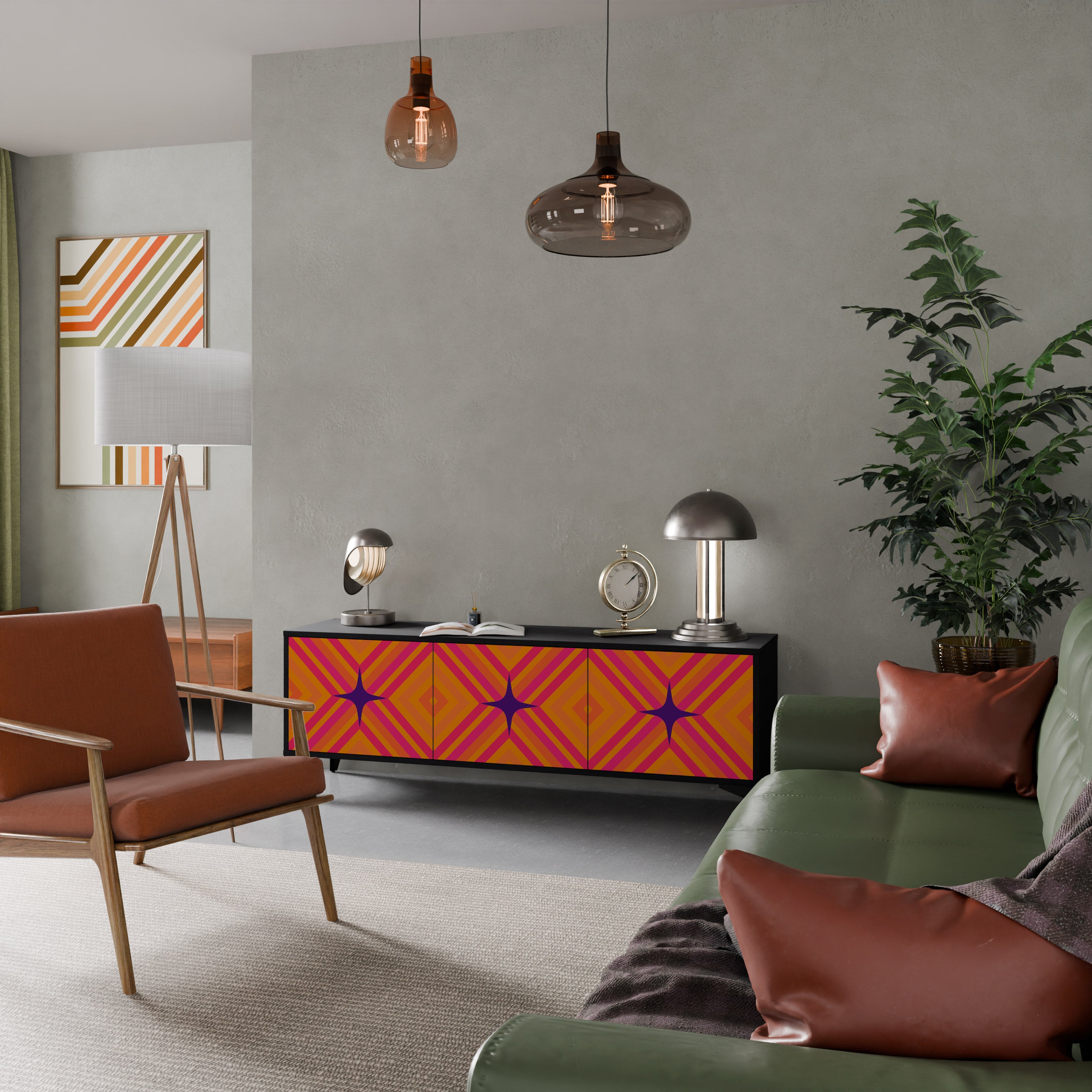 Mueble de TV de 3 puertas GEOMETRIC BRILLIANCE en acabado negro