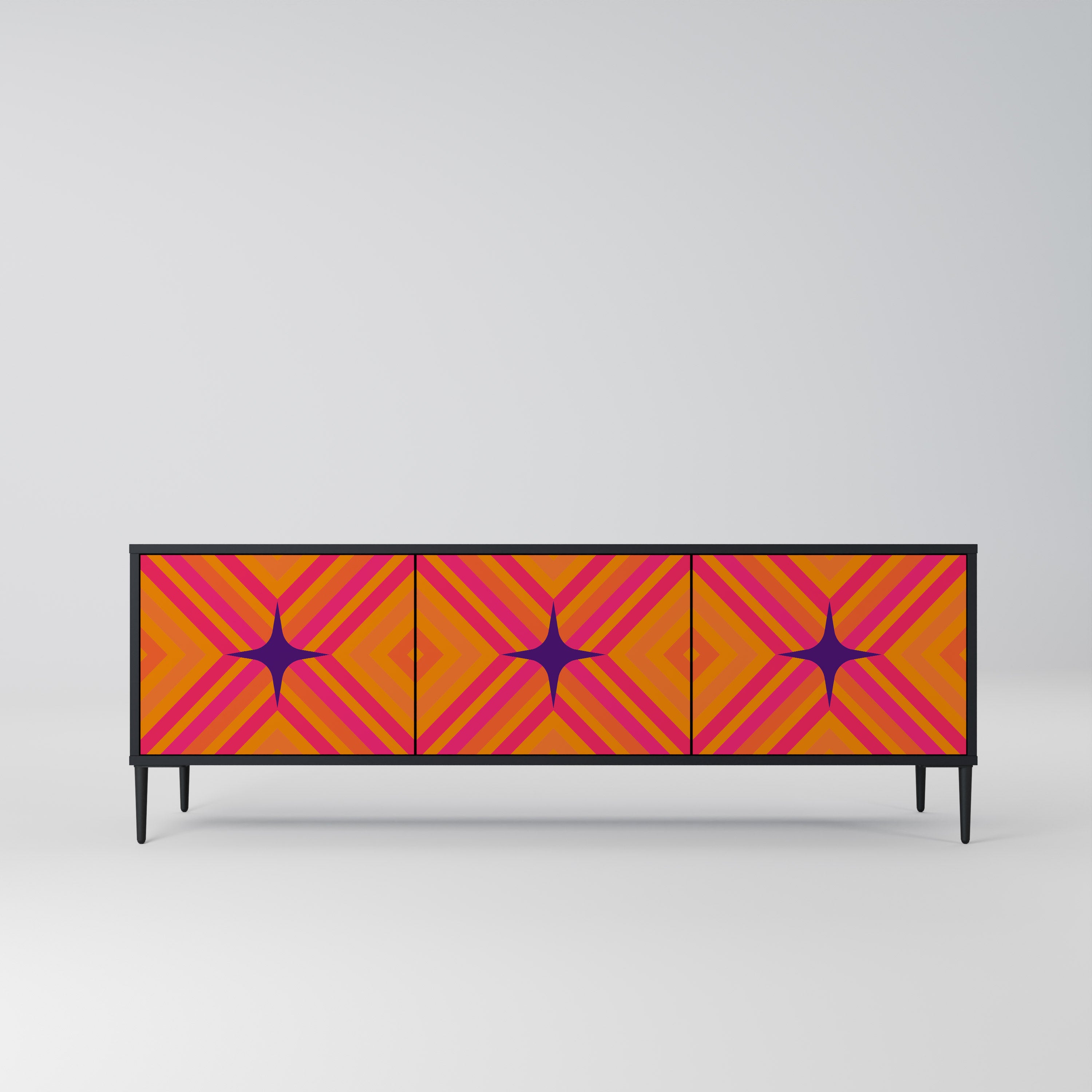 Mueble de TV de 3 puertas GEOMETRIC BRILLIANCE en acabado negro