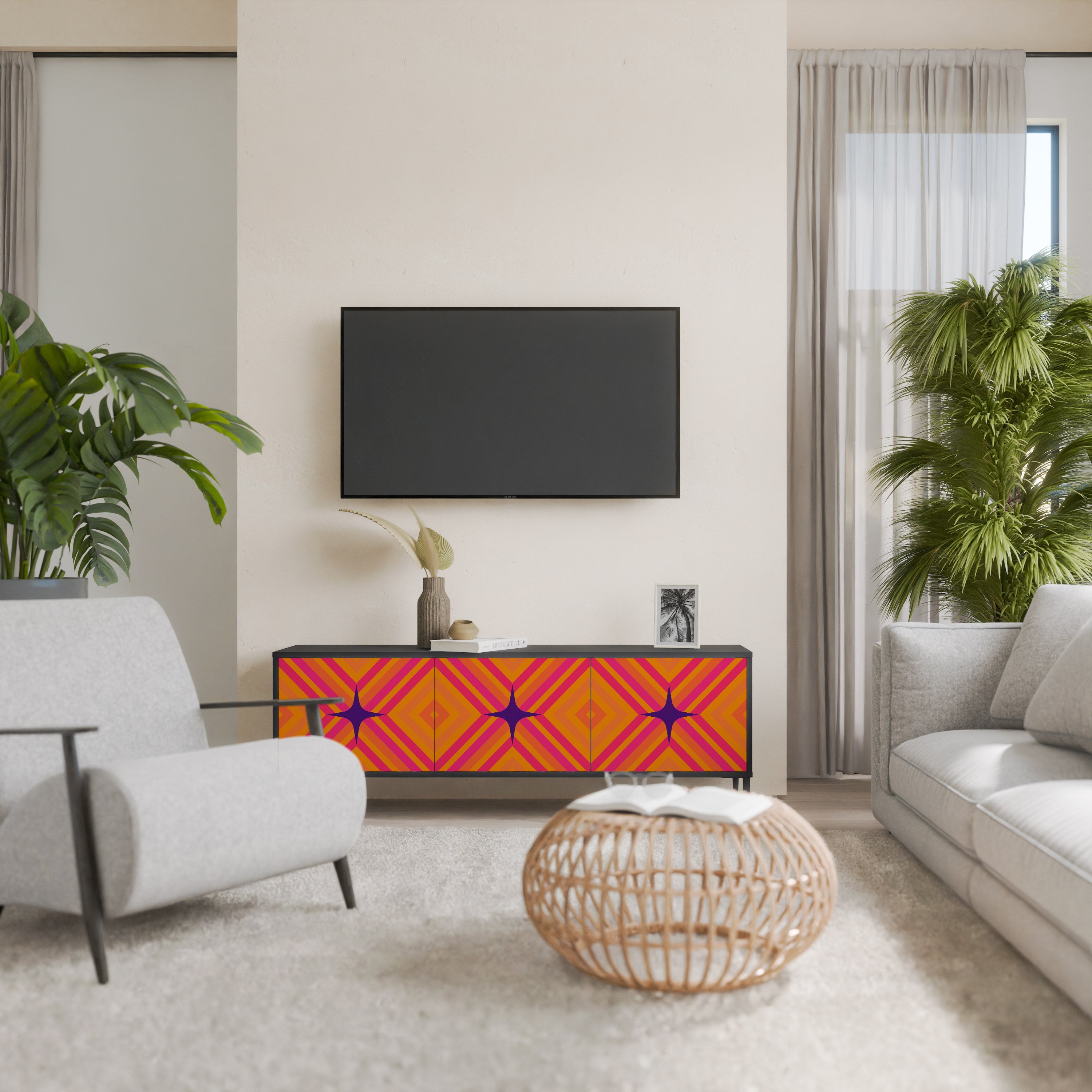 Mueble de TV de 3 puertas GEOMETRIC BRILLIANCE en acabado negro