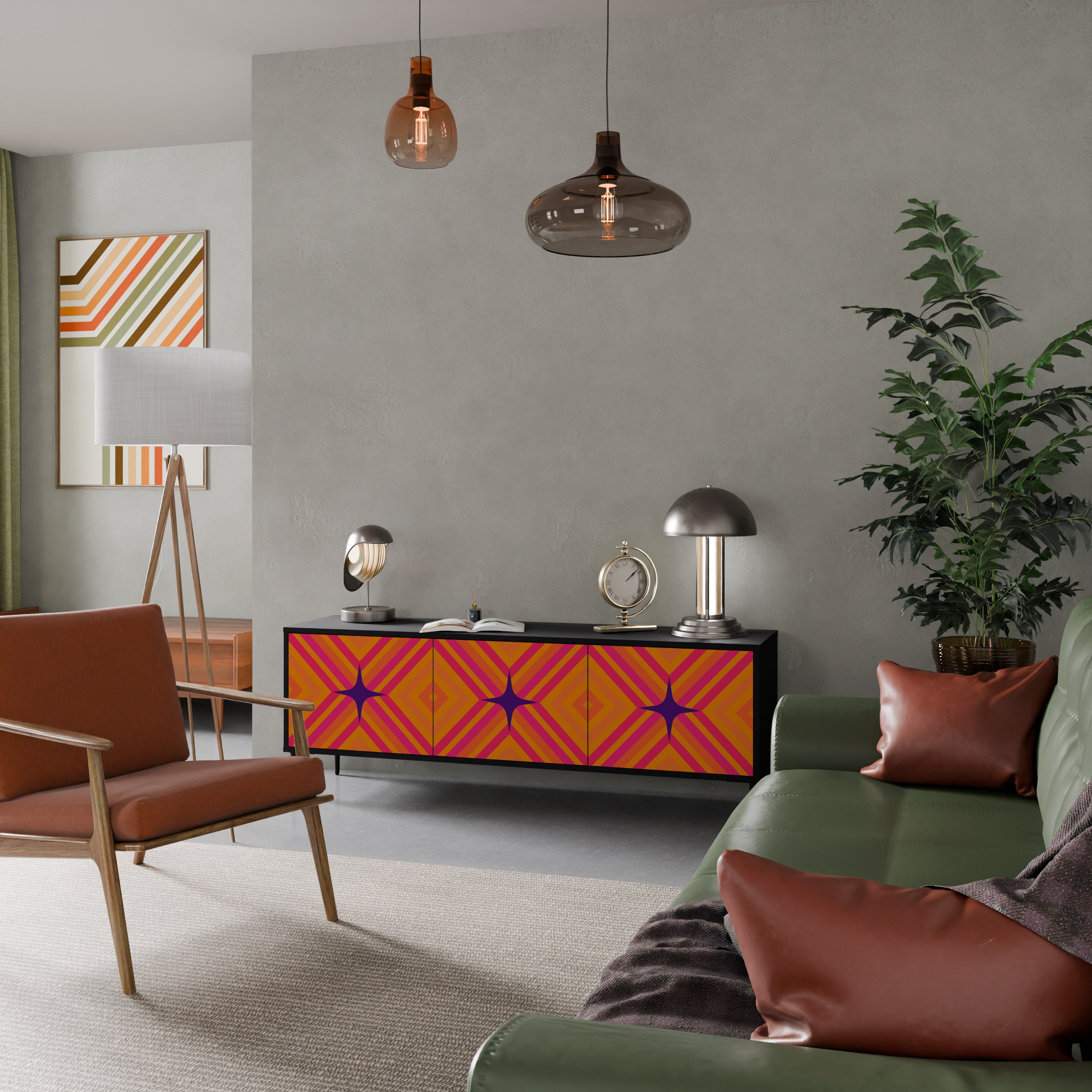 Mueble de TV de 3 puertas GEOMETRIC BRILLIANCE en acabado negro