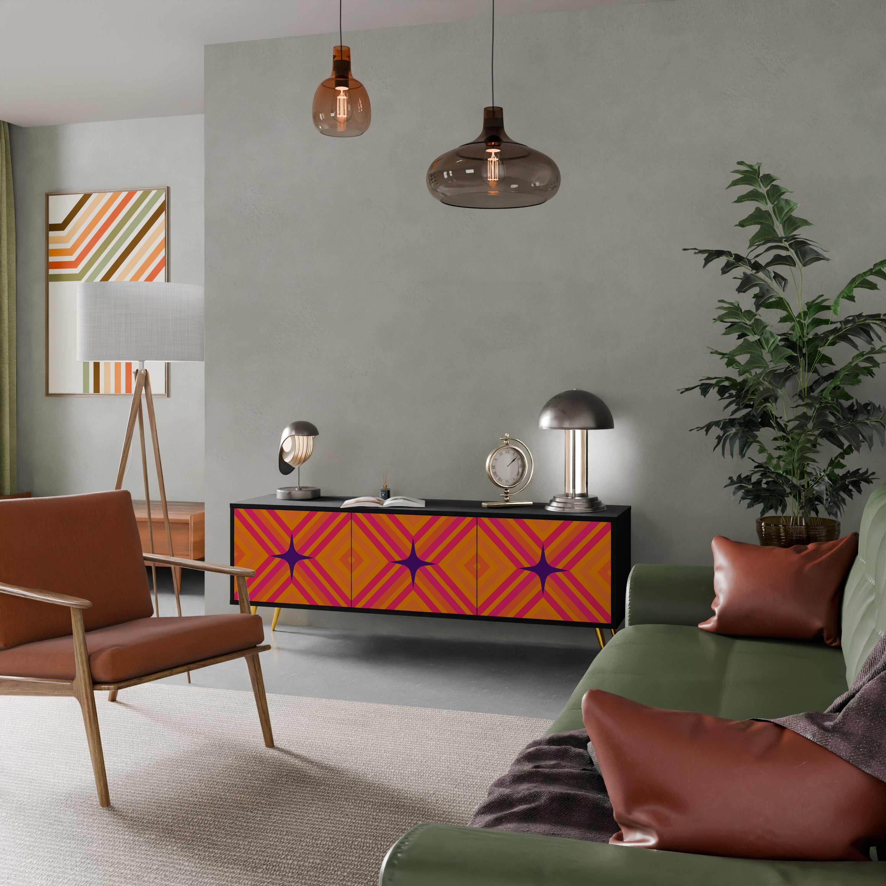 Mueble de TV de 3 puertas GEOMETRIC BRILLIANCE en acabado negro