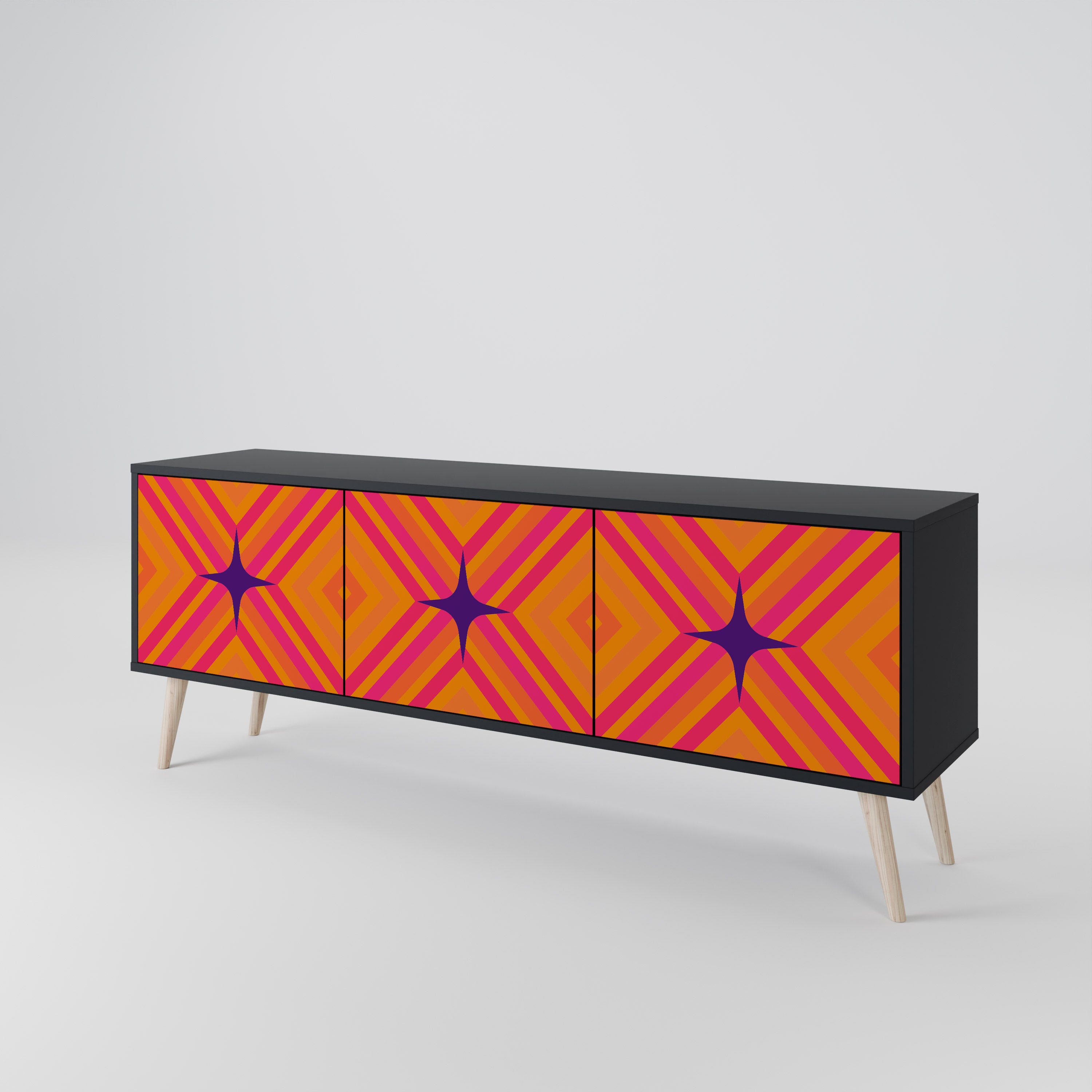 Mueble de TV de 3 puertas GEOMETRIC BRILLIANCE en acabado negro