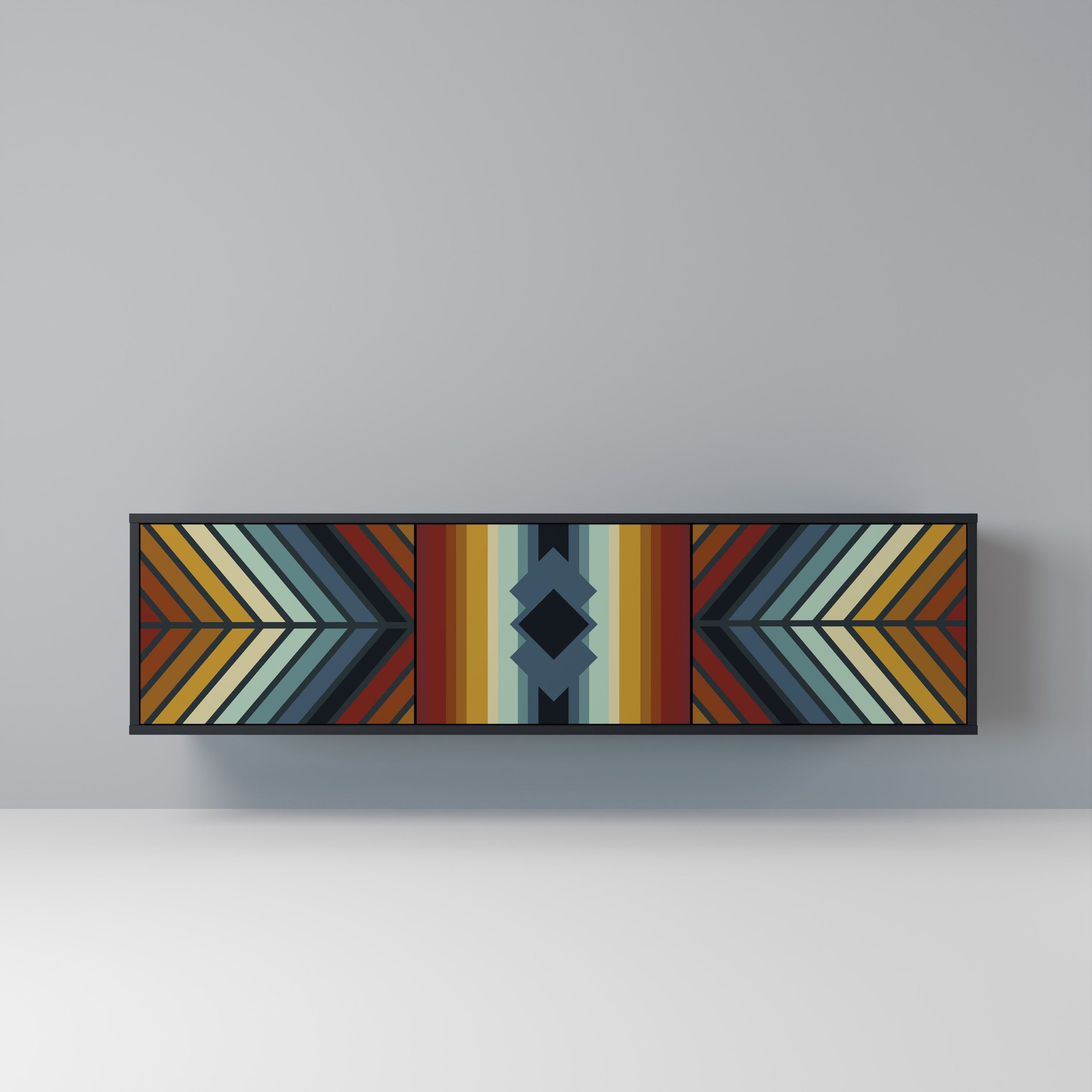 Mueble de TV INDIGENOUS ZIGZAG de 3 puertas con acabado negro