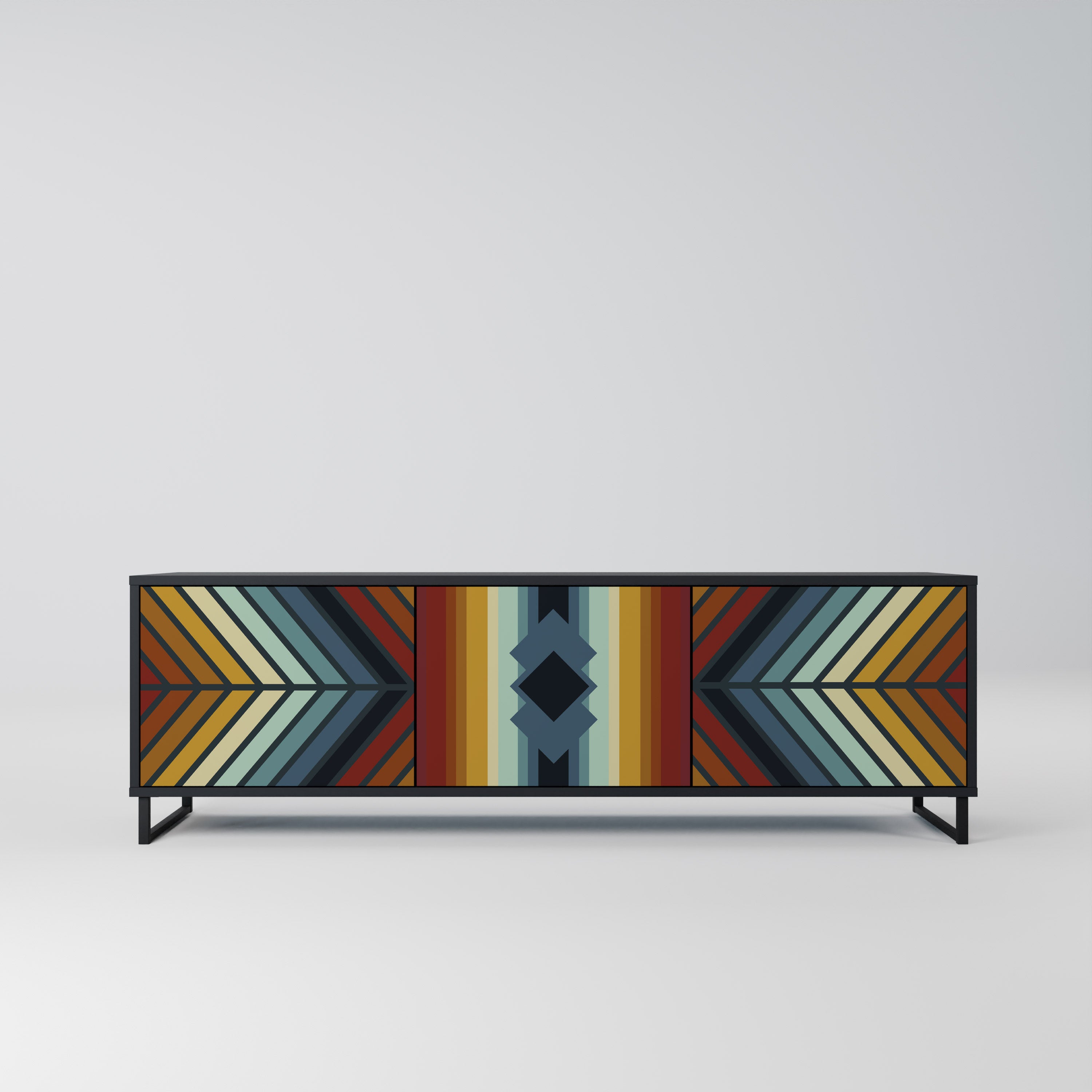 Mueble de TV INDIGENOUS ZIGZAG de 3 puertas con acabado negro