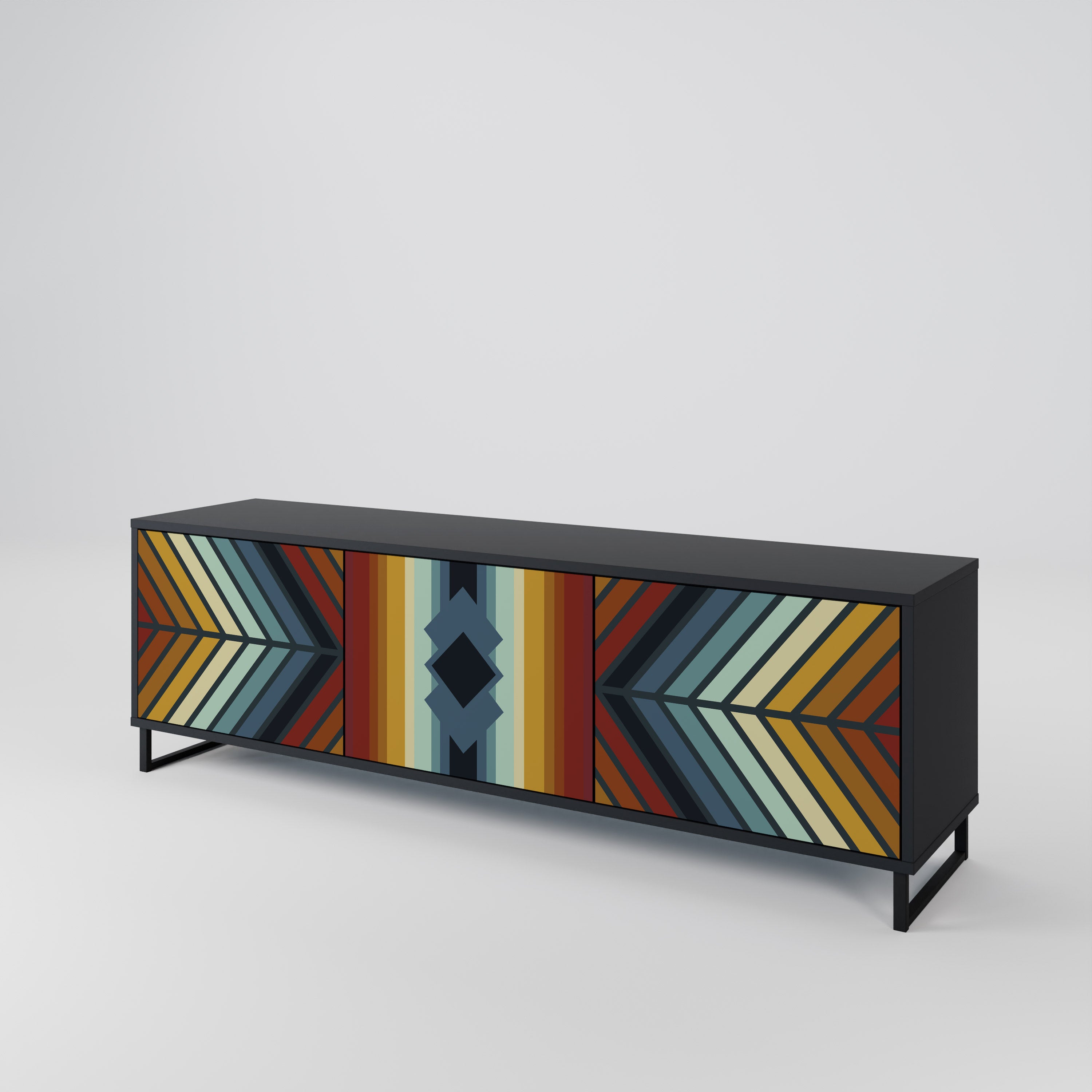 Mueble de TV INDIGENOUS ZIGZAG de 3 puertas con acabado negro
