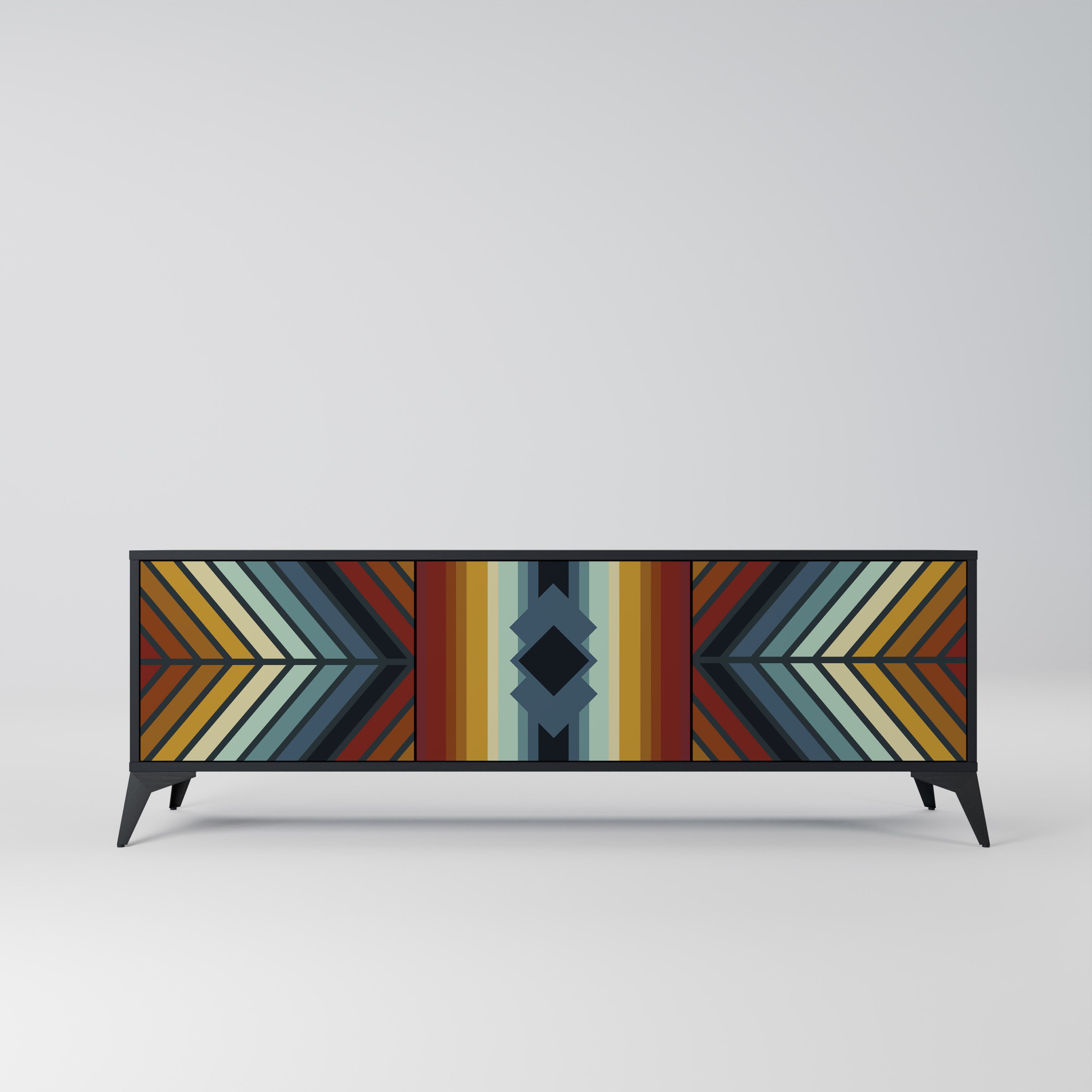Mueble de TV INDIGENOUS ZIGZAG de 3 puertas con acabado negro