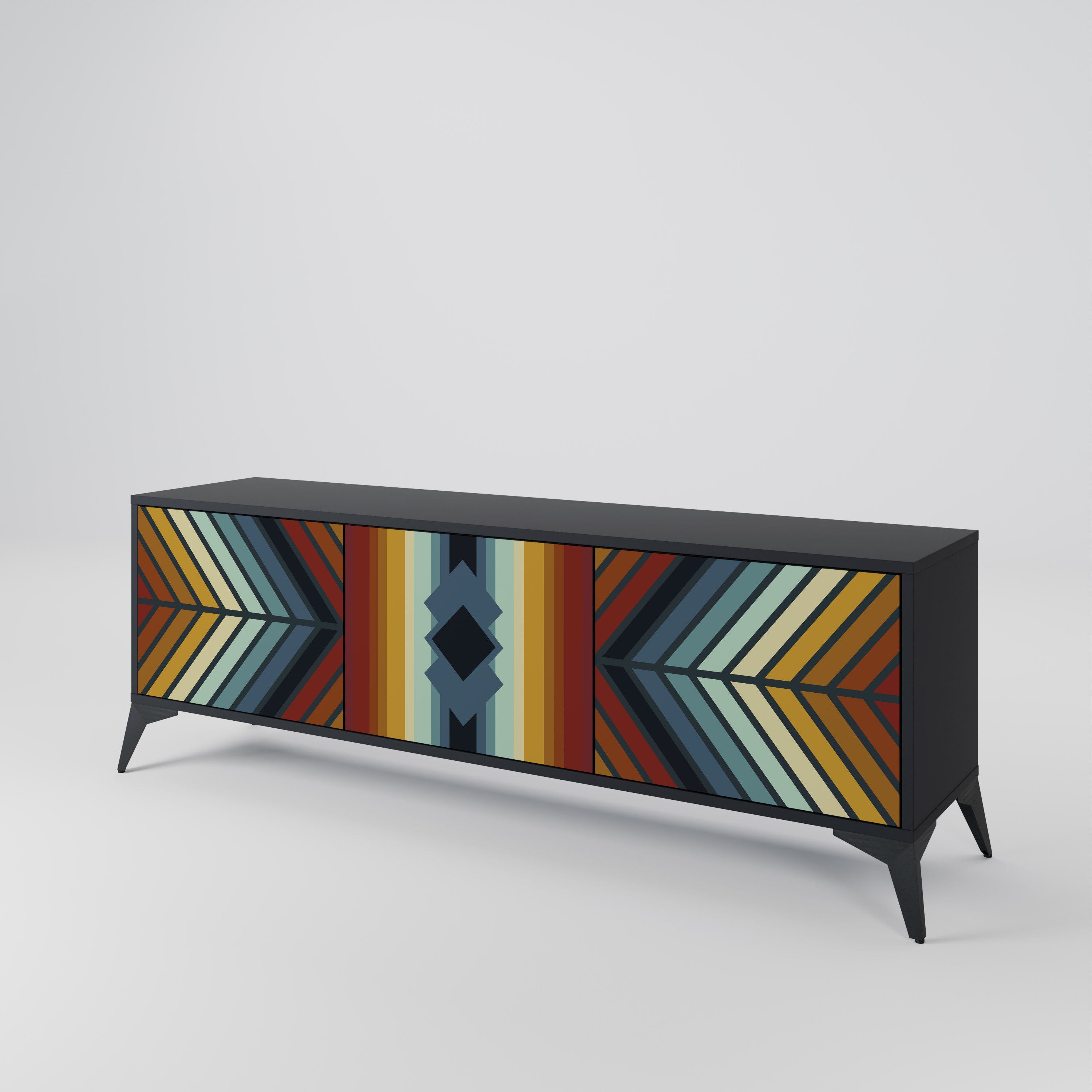 Mueble de TV INDIGENOUS ZIGZAG de 3 puertas con acabado negro