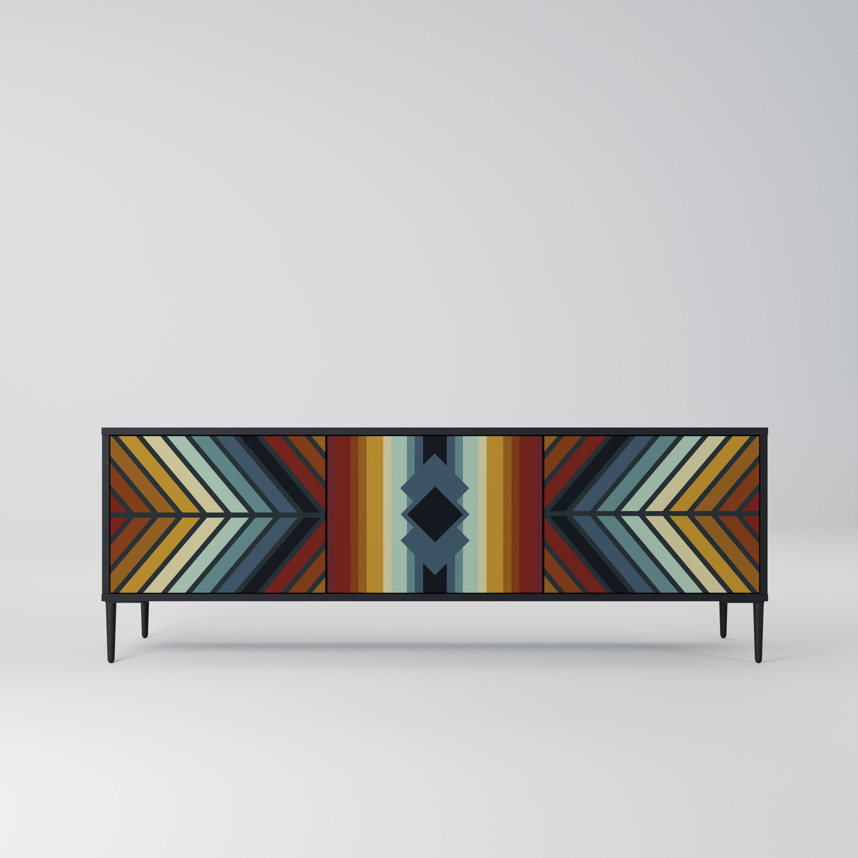 Mueble de TV INDIGENOUS ZIGZAG de 3 puertas con acabado negro