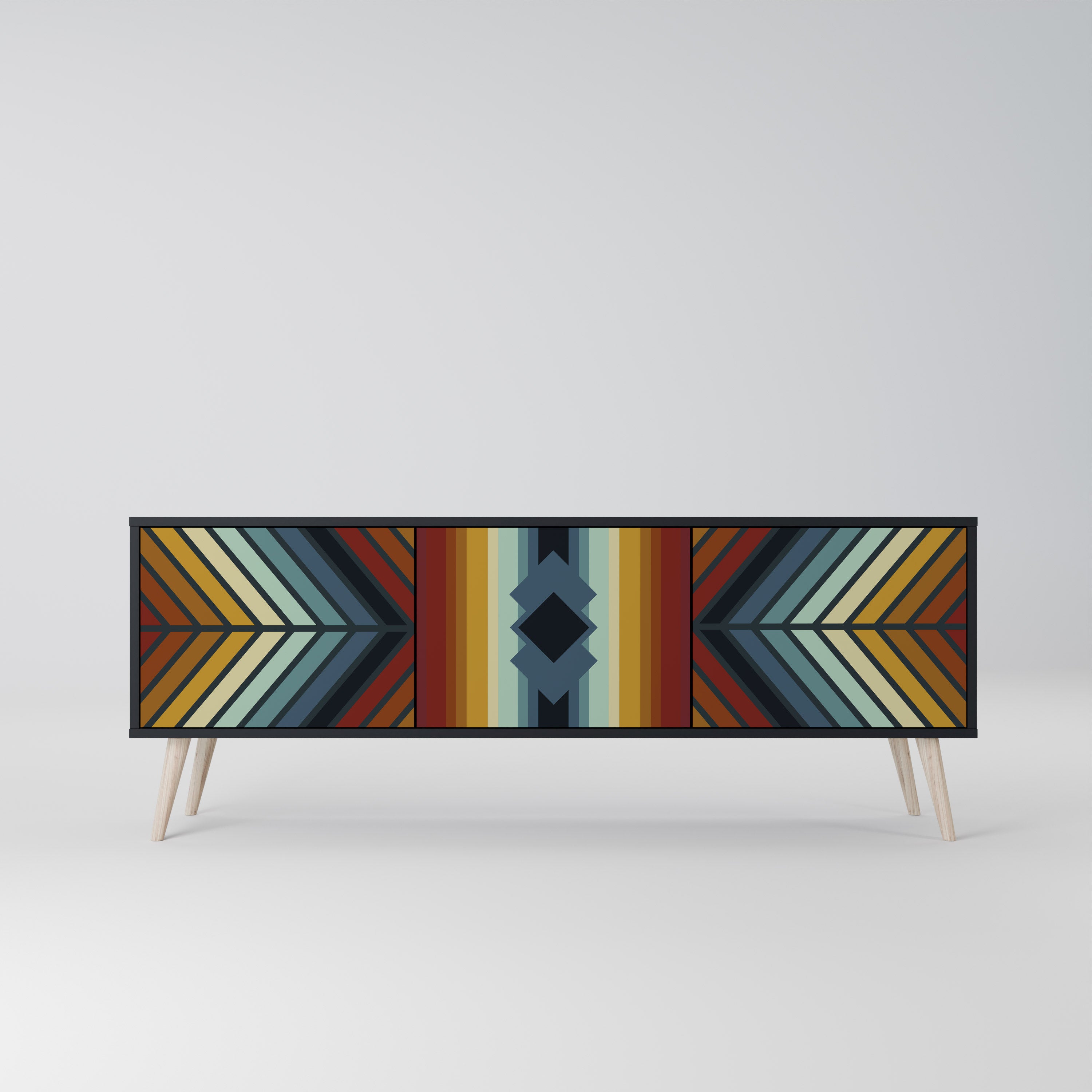 Mueble de TV INDIGENOUS ZIGZAG de 3 puertas con acabado negro