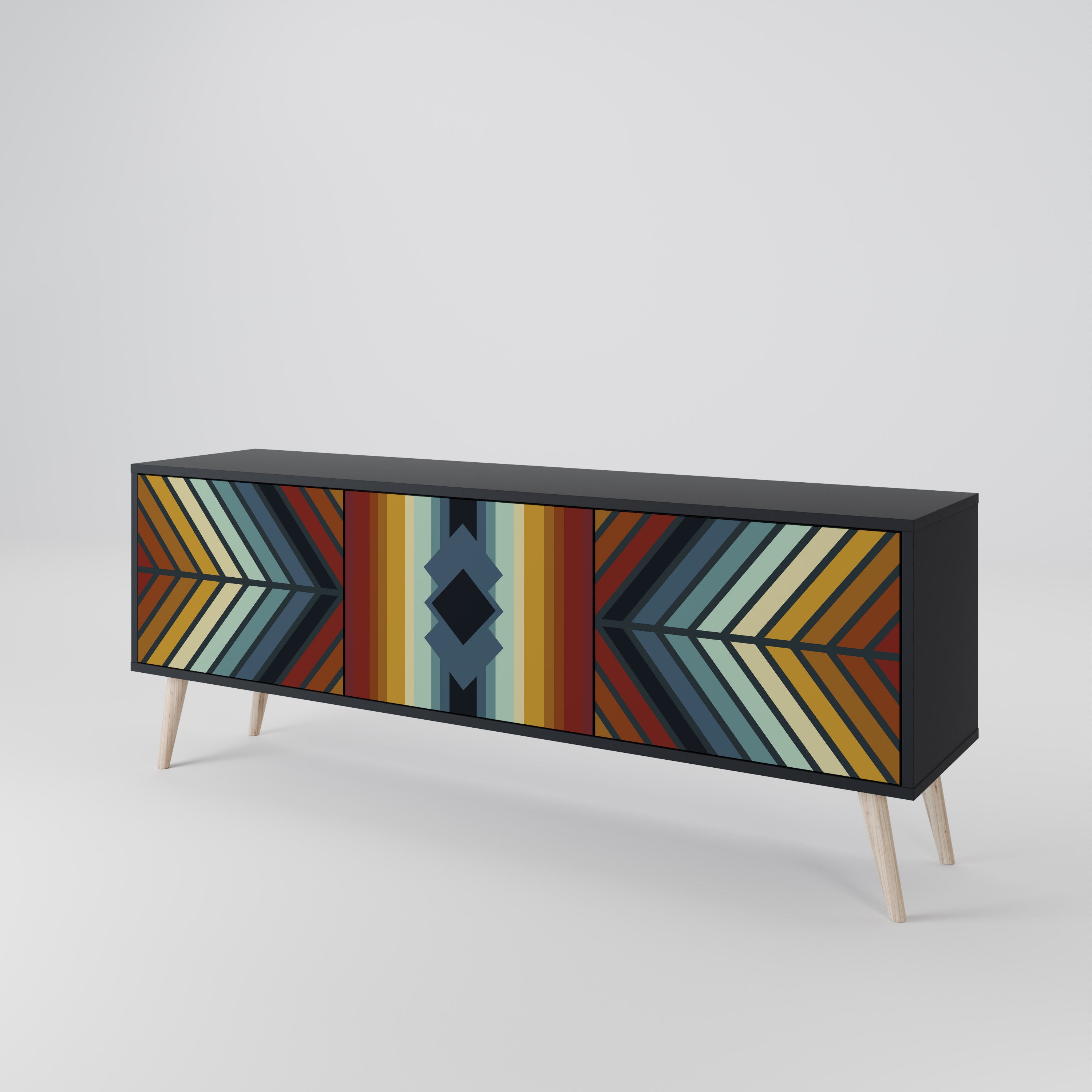 Mueble de TV INDIGENOUS ZIGZAG de 3 puertas con acabado negro