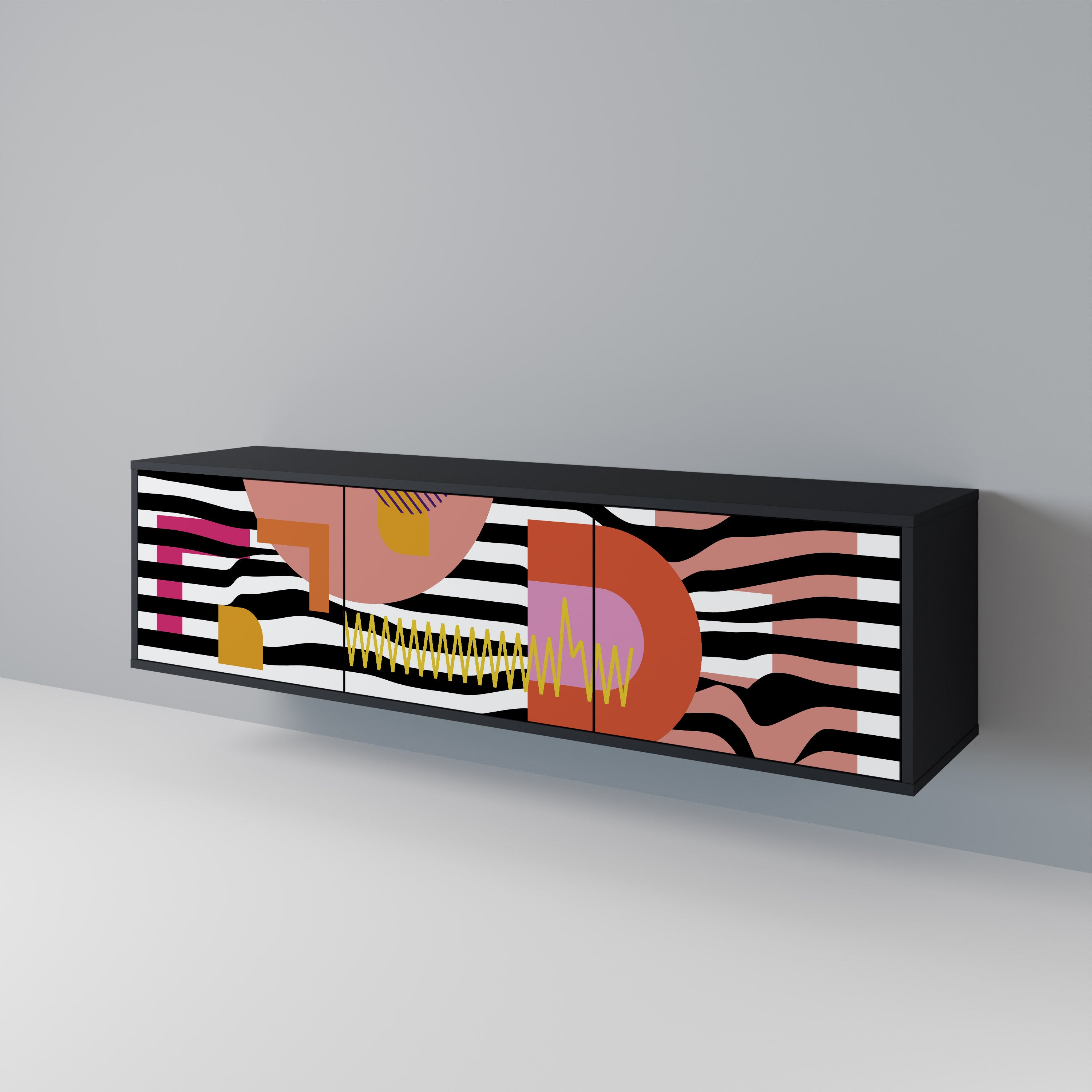 Mueble de TV de 3 puertas ABSTRACTO CROMÁTICO en acabado negro