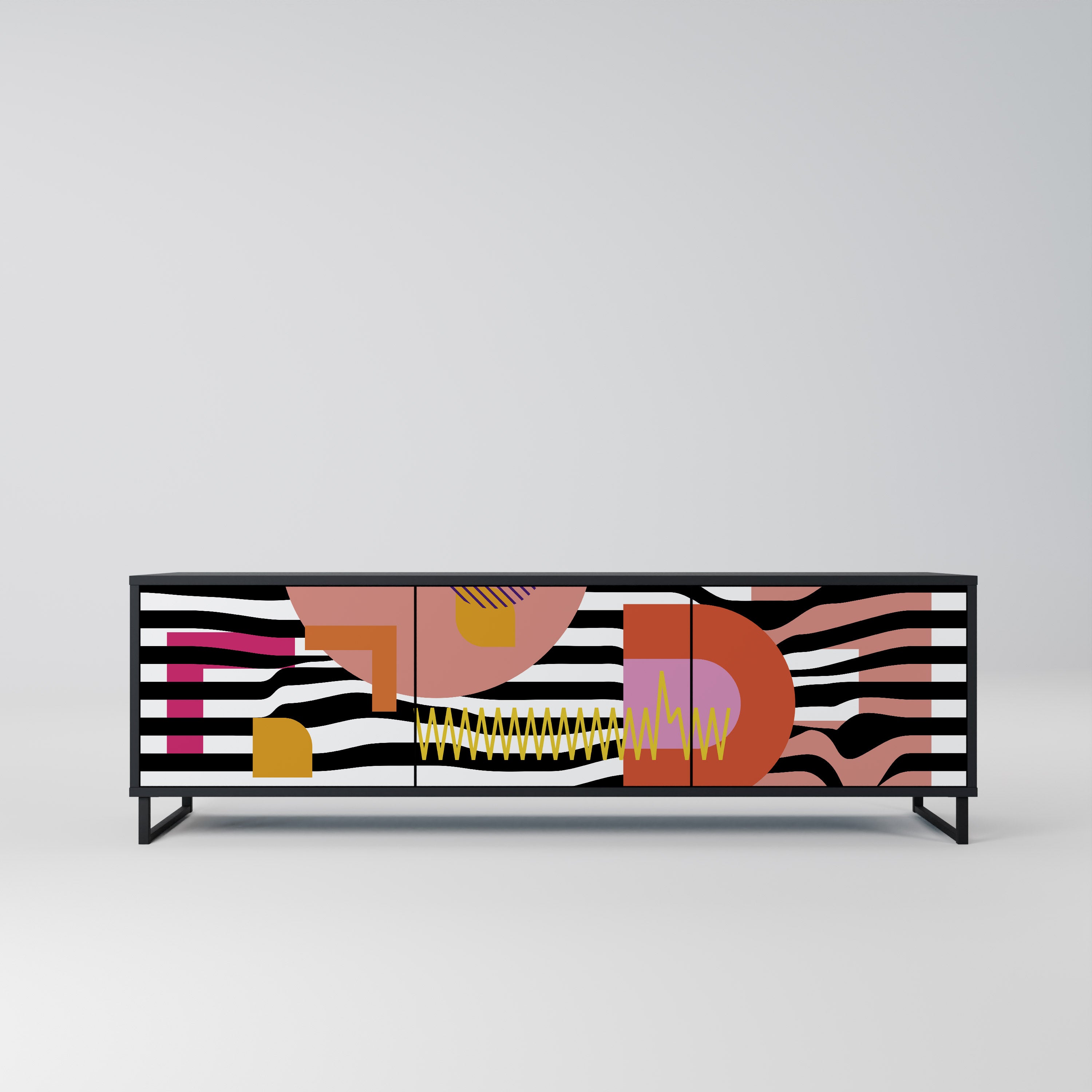 Mueble de TV de 3 puertas ABSTRACTO CROMÁTICO en acabado negro
