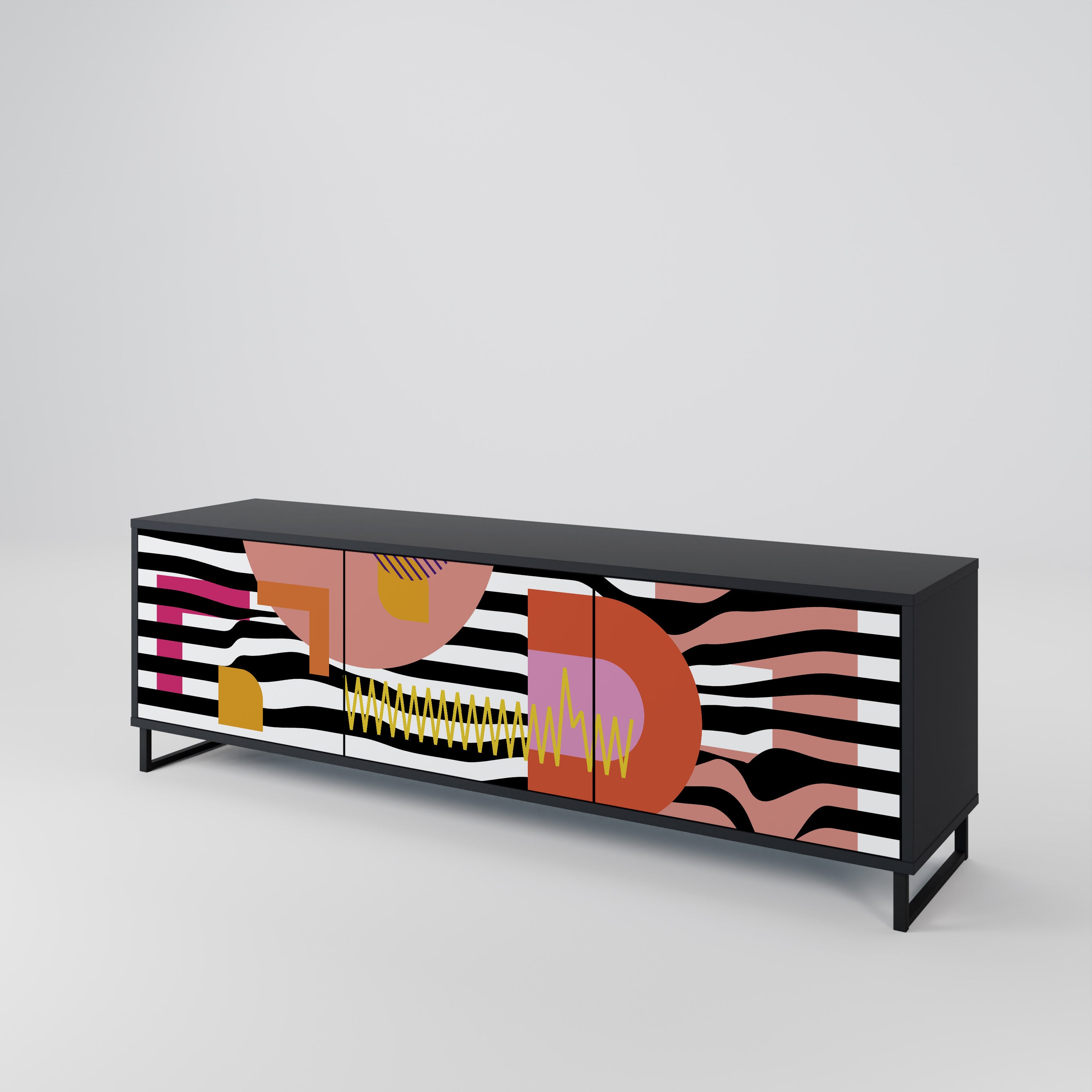 Mueble de TV de 3 puertas ABSTRACTO CROMÁTICO en acabado negro