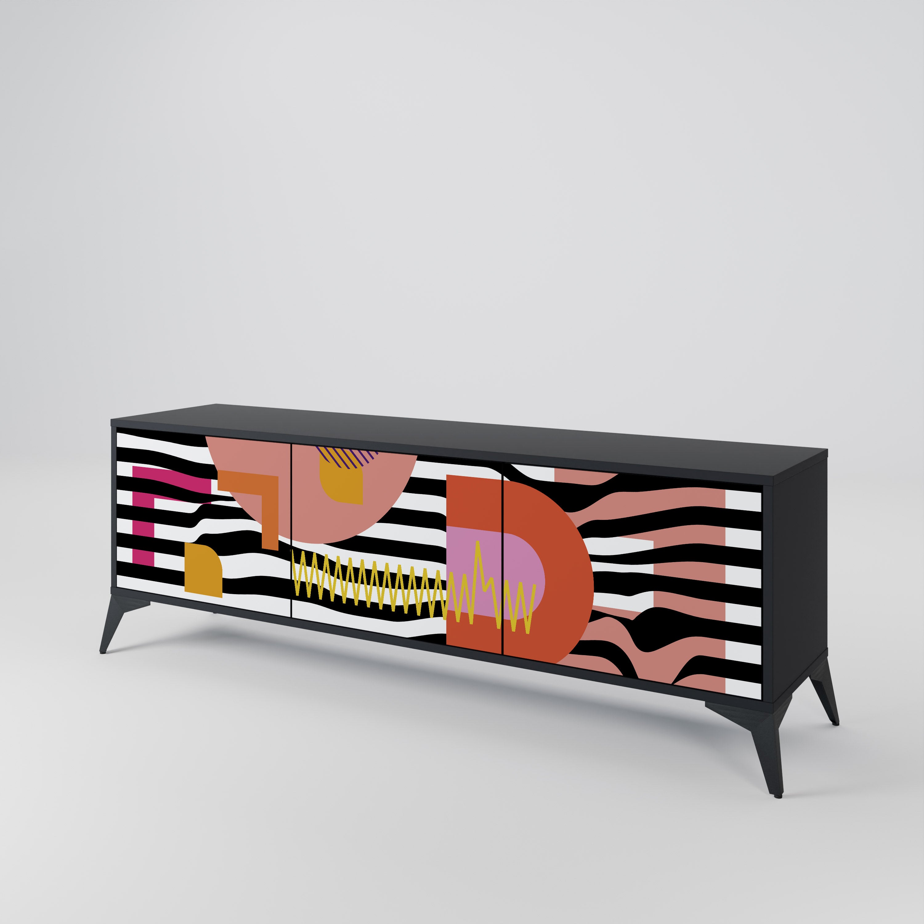 Mueble de TV de 3 puertas ABSTRACTO CROMÁTICO en acabado negro