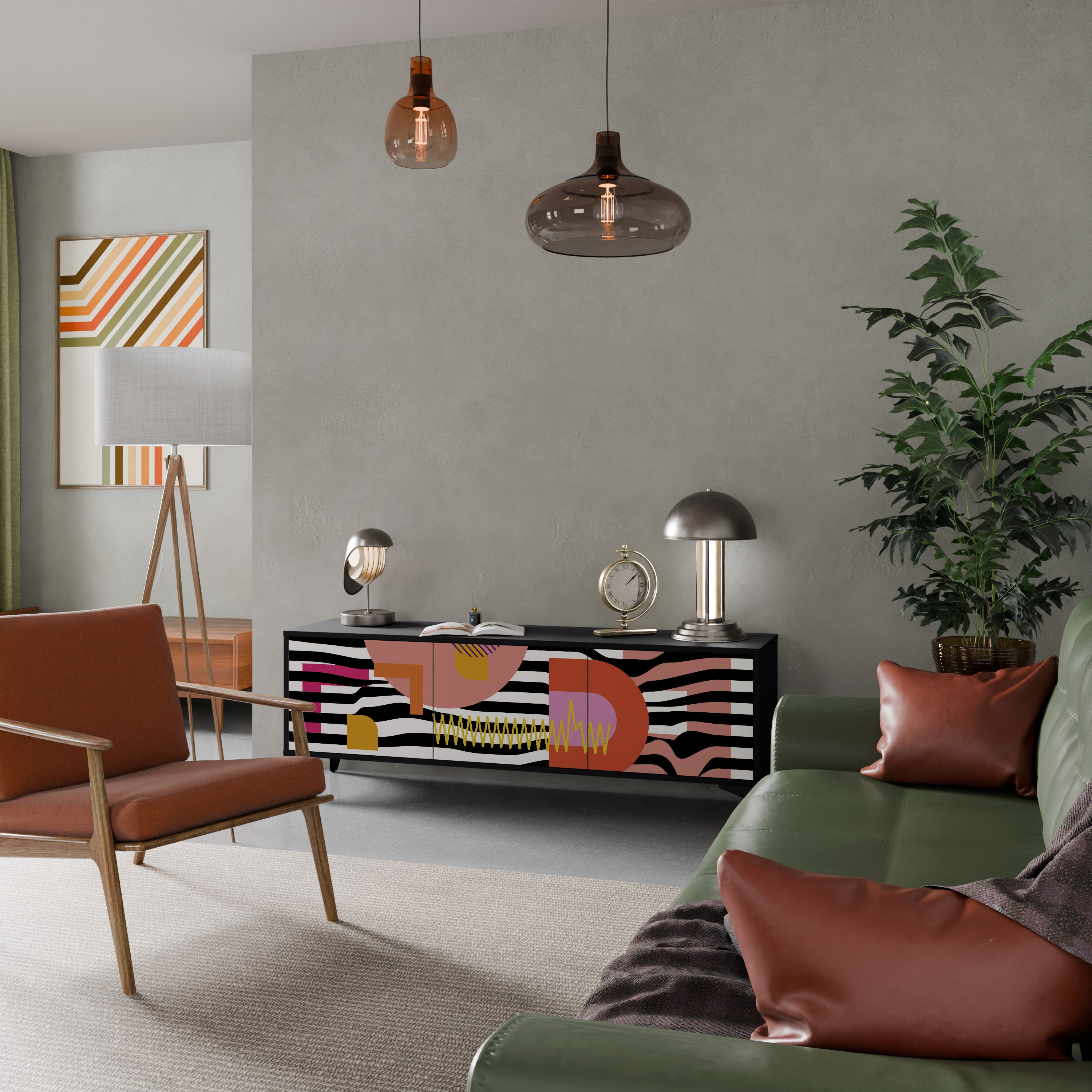 Mueble de TV de 3 puertas ABSTRACTO CROMÁTICO en acabado negro