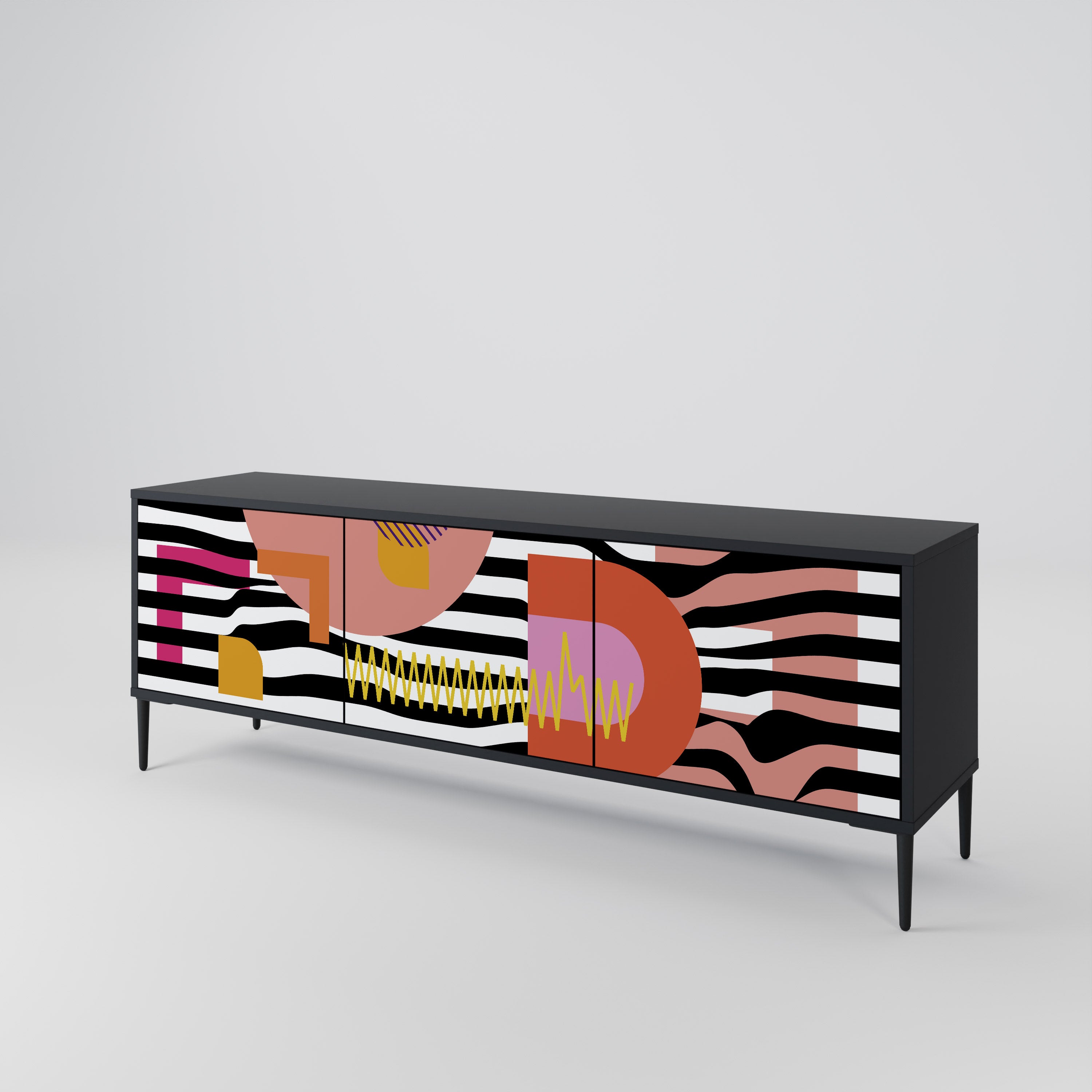 Mueble de TV de 3 puertas ABSTRACTO CROMÁTICO en acabado negro