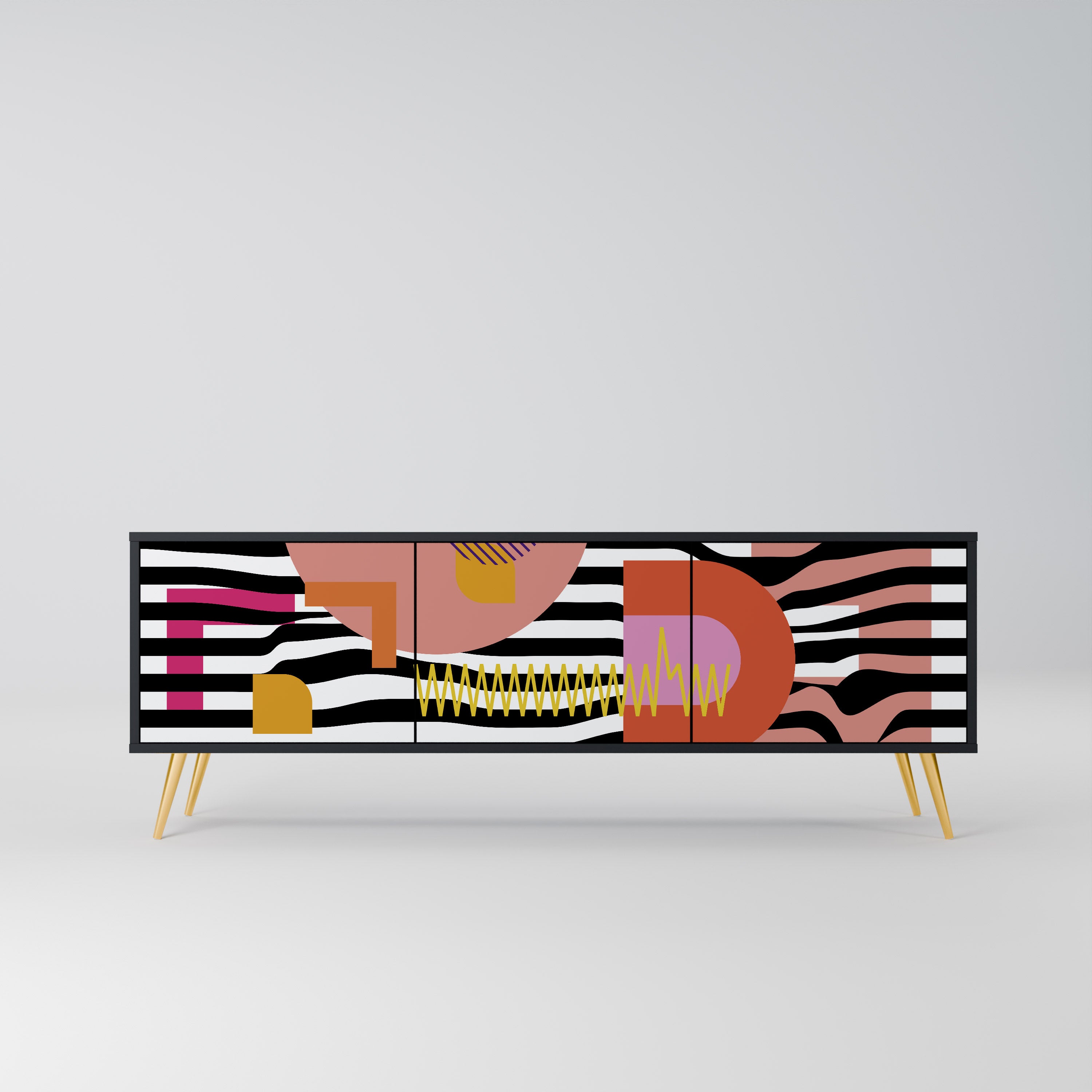 Mueble de TV de 3 puertas ABSTRACTO CROMÁTICO en acabado negro