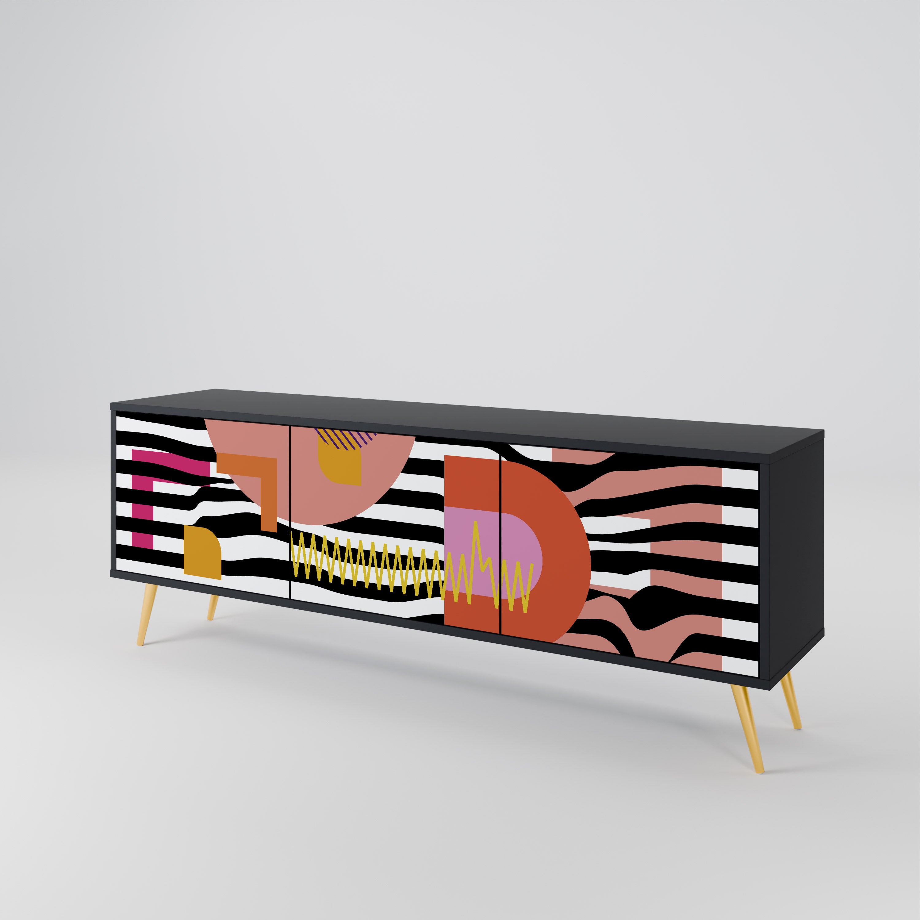 Mueble de TV de 3 puertas ABSTRACTO CROMÁTICO en acabado negro