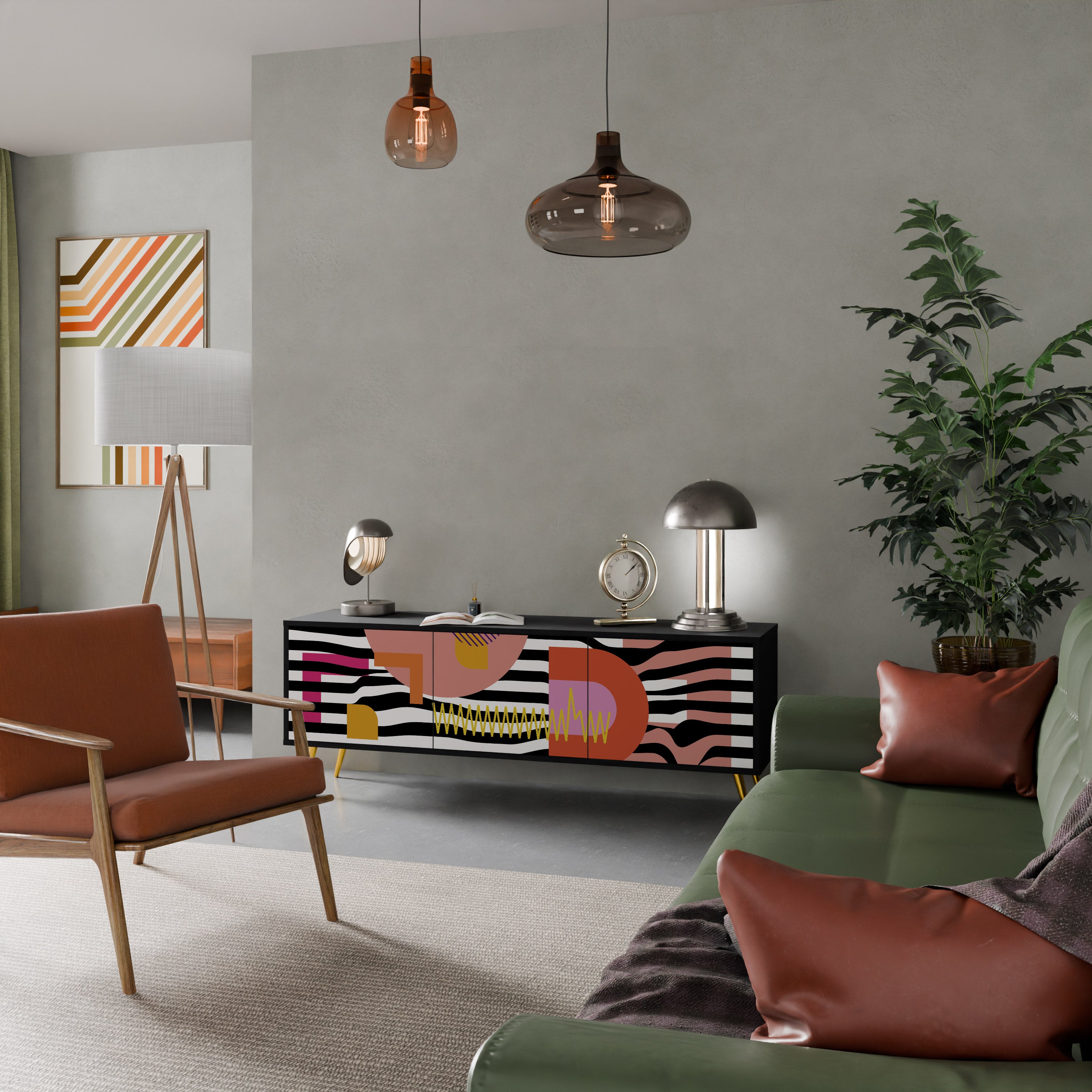 Mueble de TV de 3 puertas ABSTRACTO CROMÁTICO en acabado negro