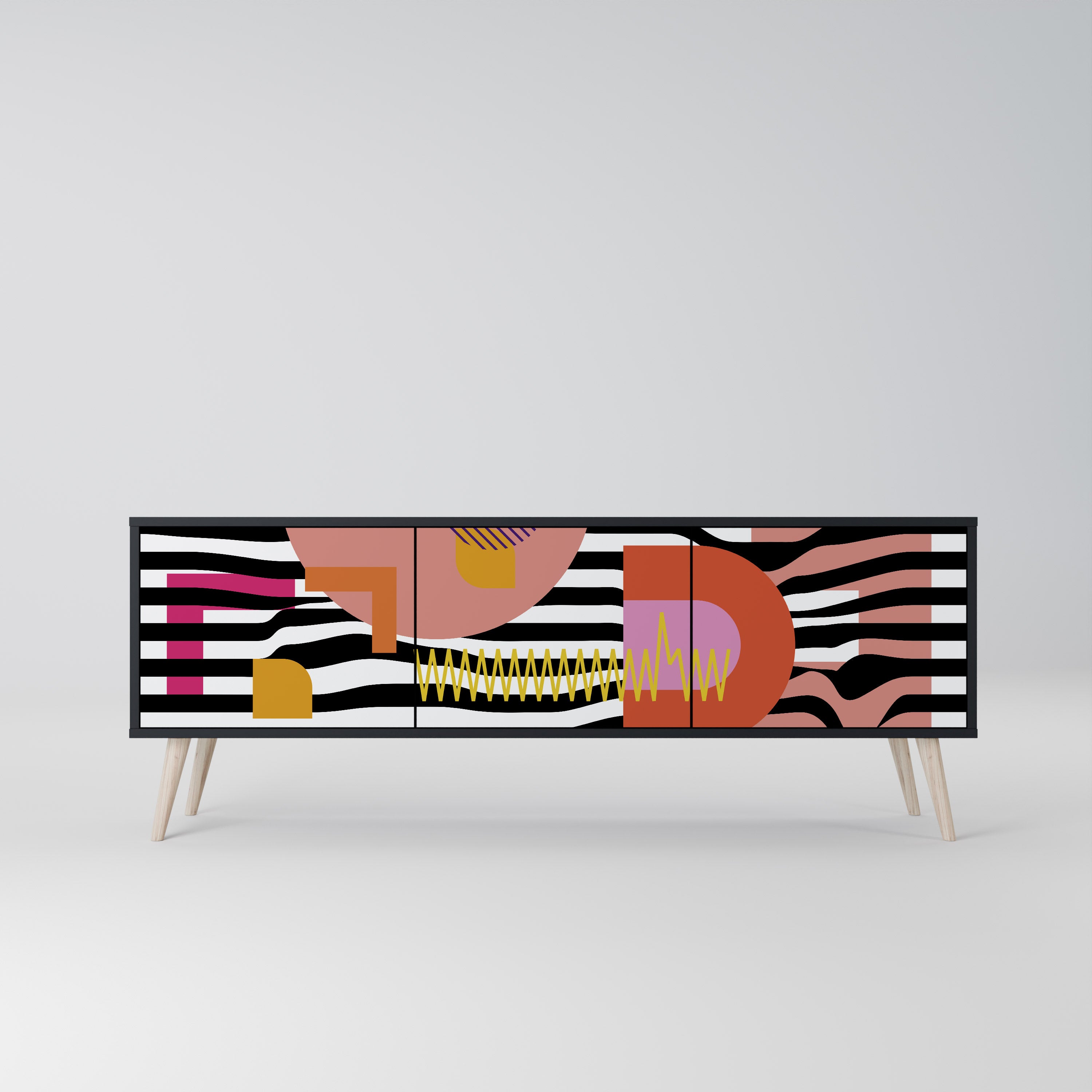 Mueble de TV de 3 puertas ABSTRACTO CROMÁTICO en acabado negro