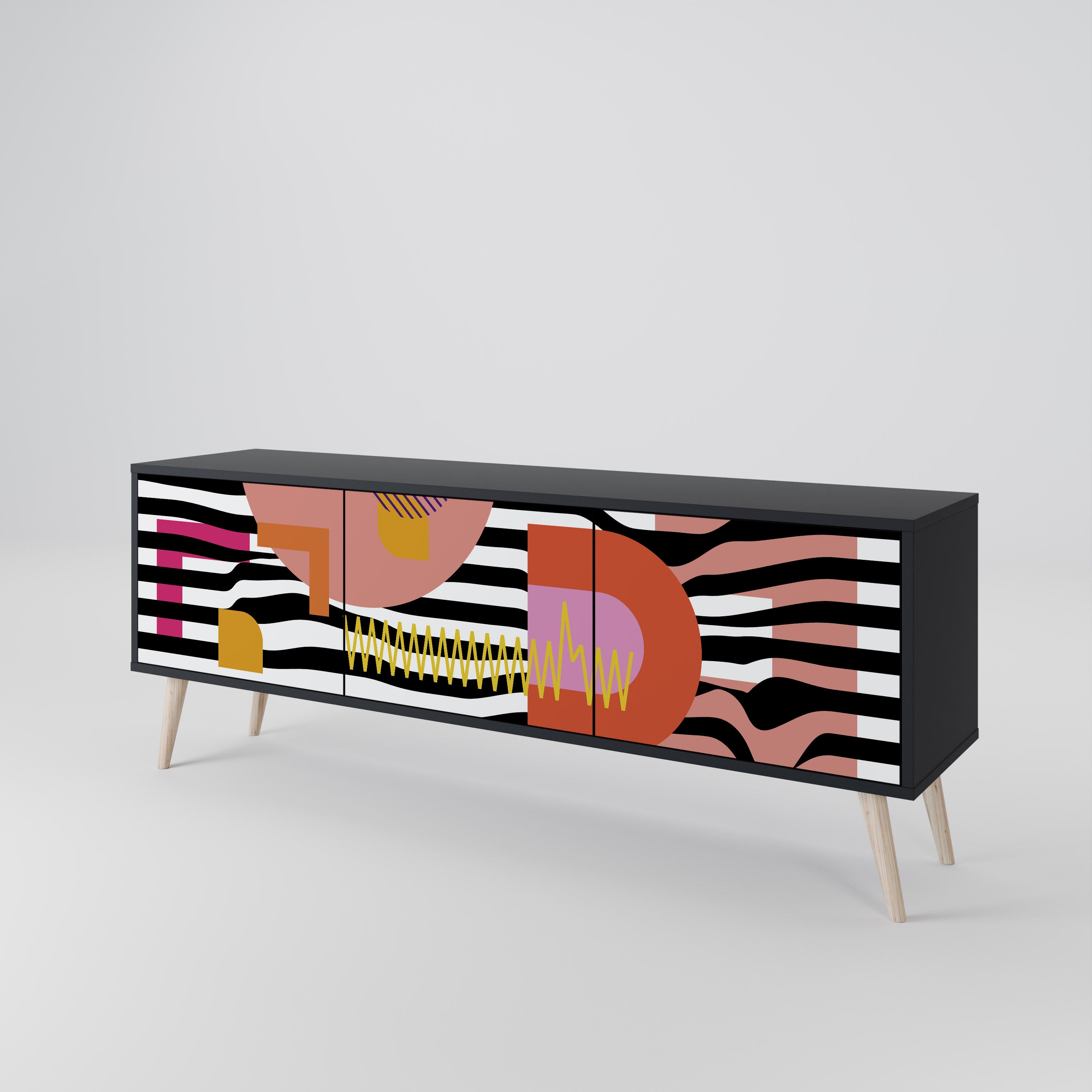 Mueble de TV de 3 puertas ABSTRACTO CROMÁTICO en acabado negro