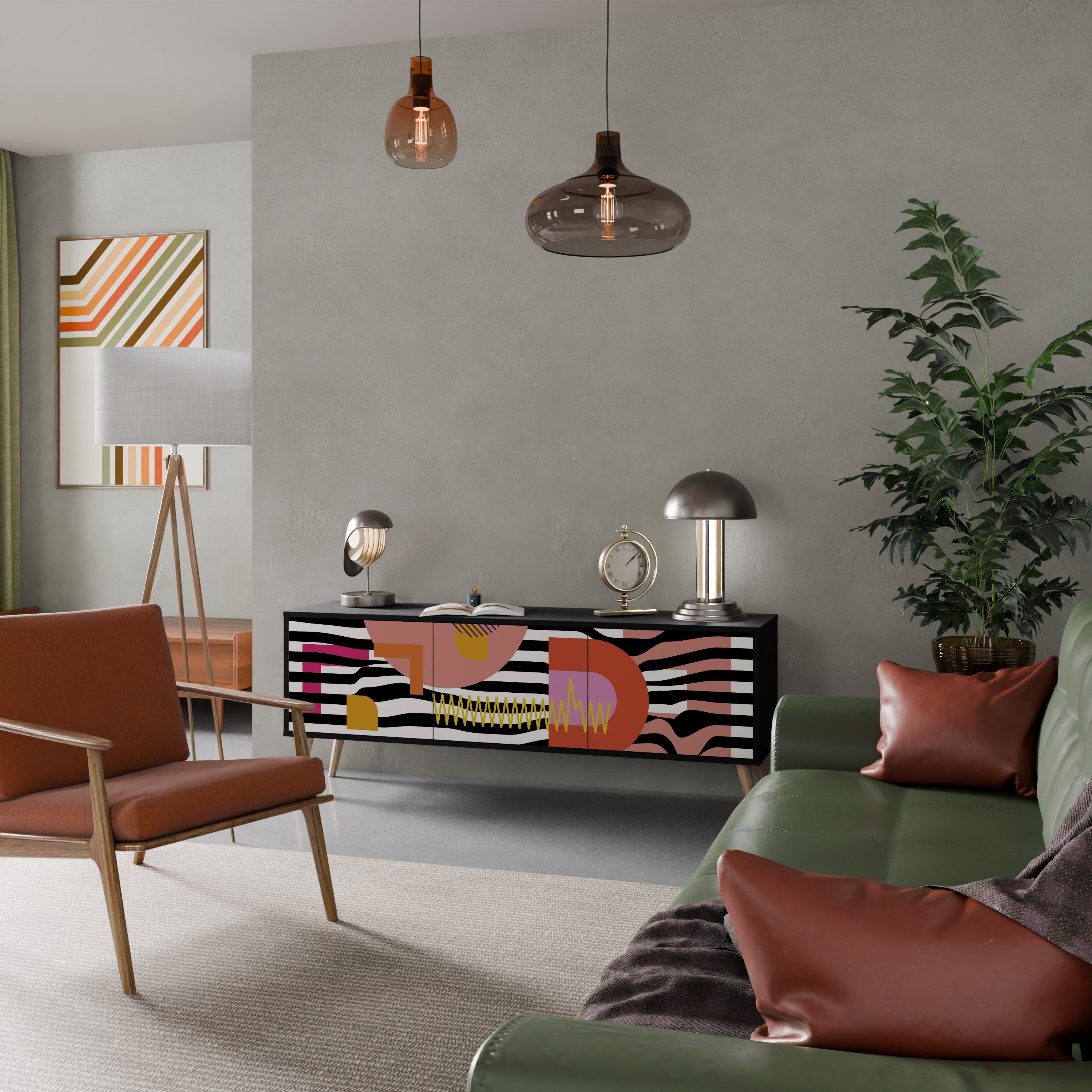 Mueble de TV de 3 puertas ABSTRACTO CROMÁTICO en acabado negro