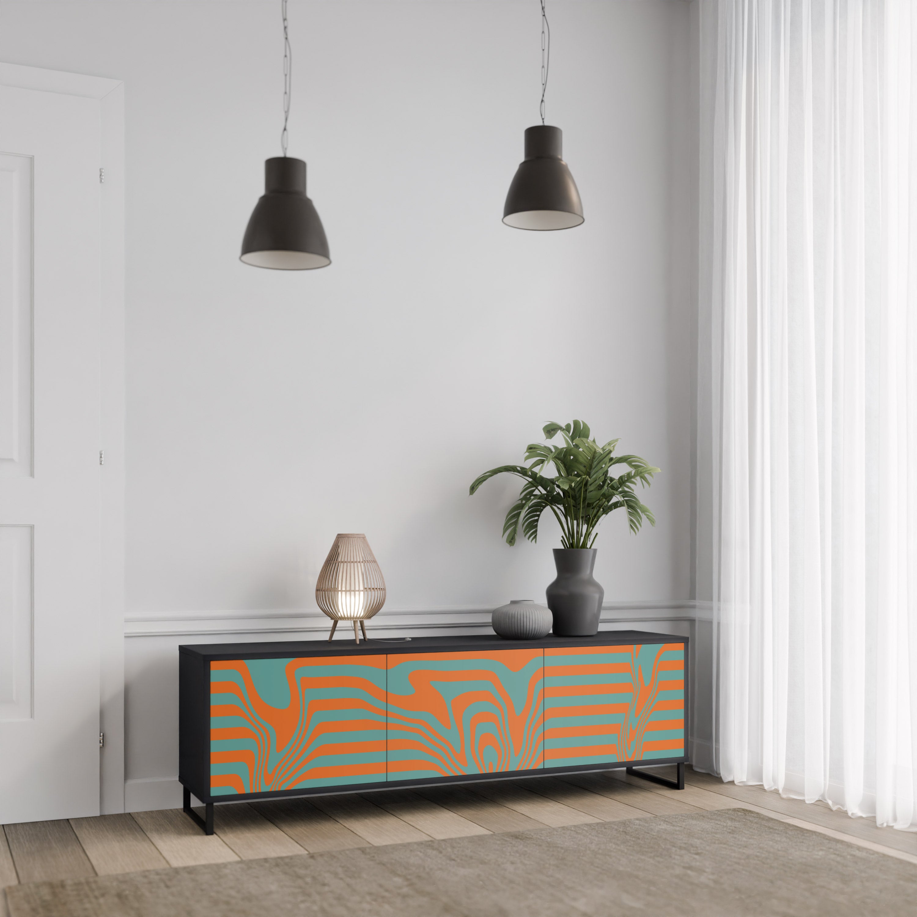 Mueble de TV LINE COLLAPSE de 3 puertas con acabado negro