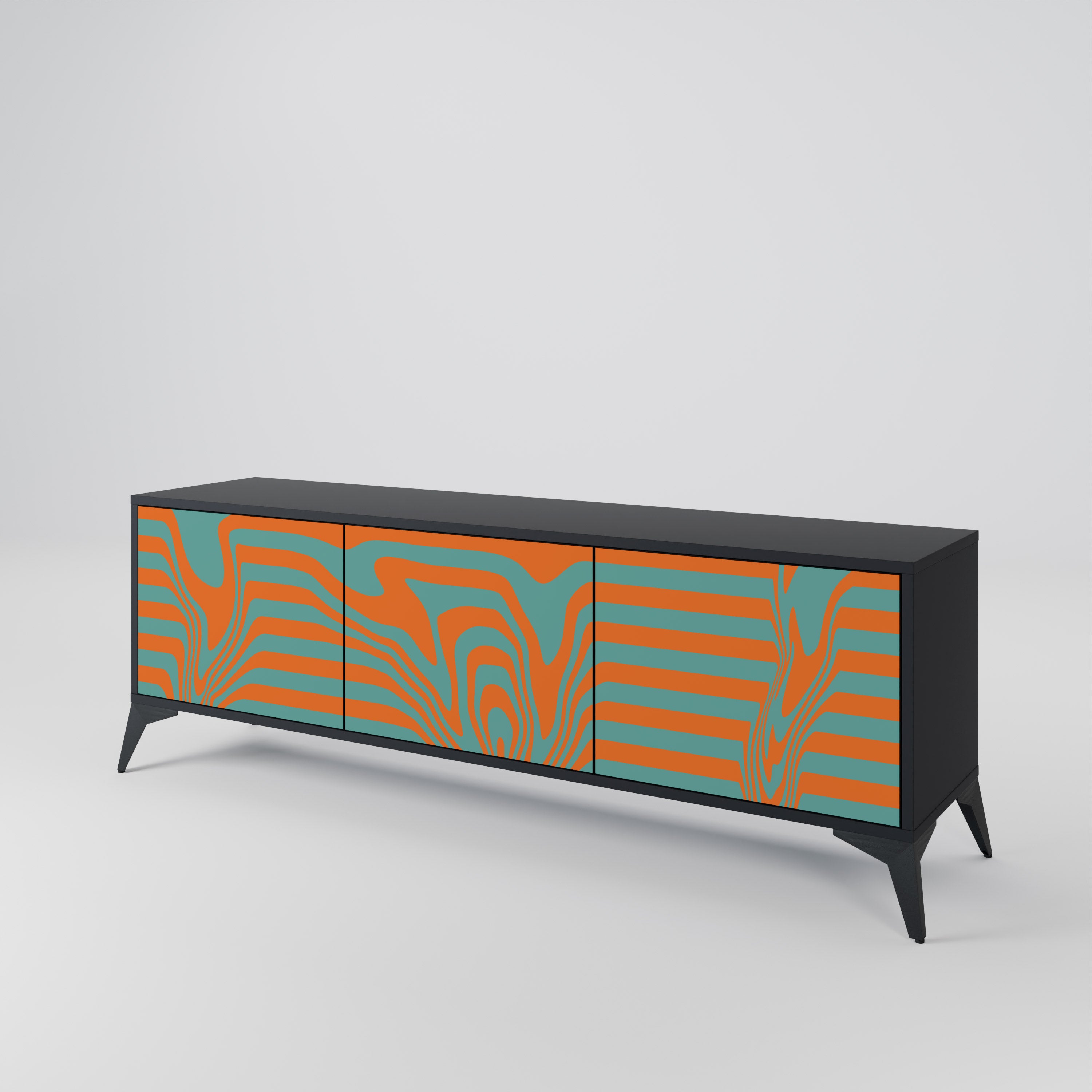 Mueble de TV LINE COLLAPSE de 3 puertas con acabado negro