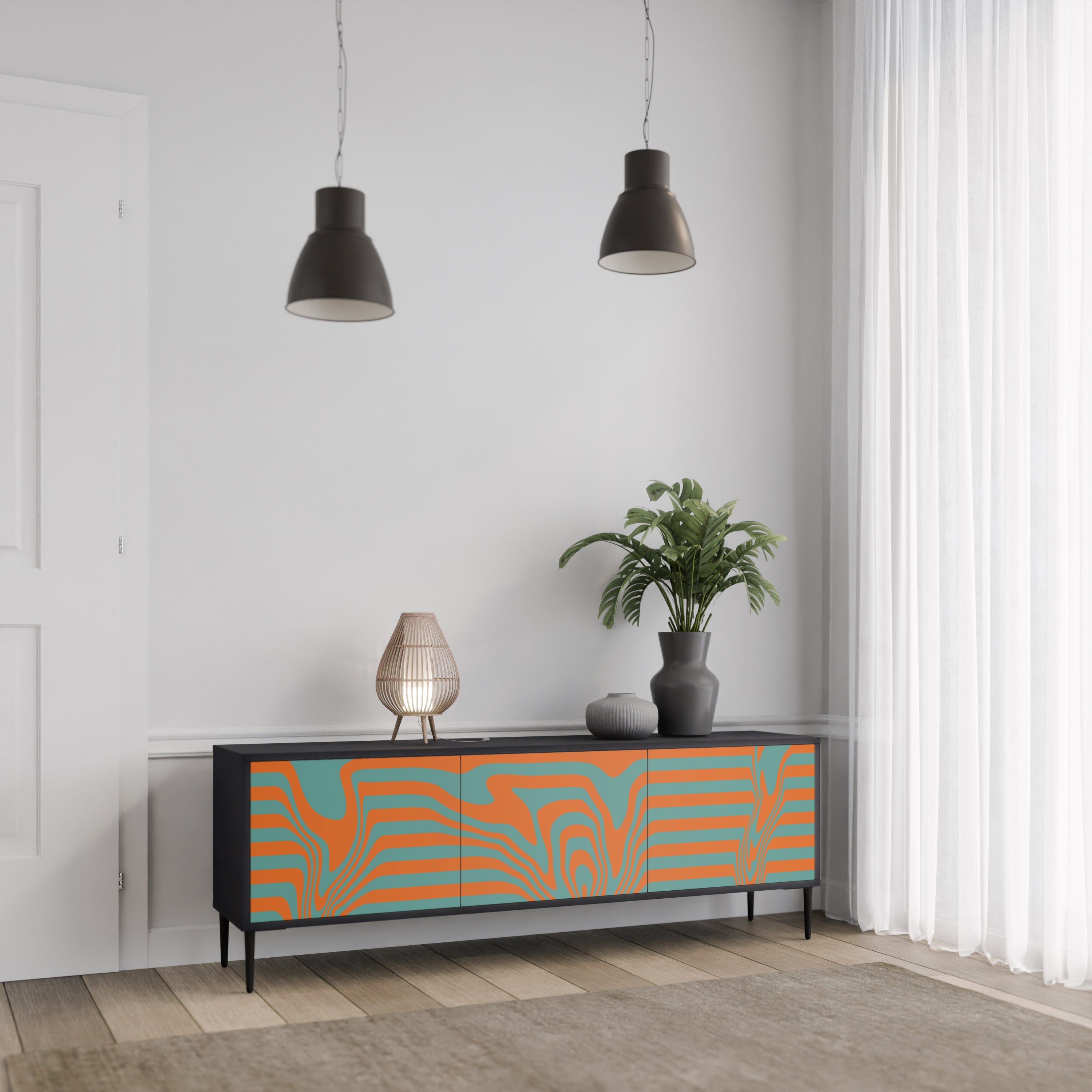 Mueble de TV LINE COLLAPSE de 3 puertas con acabado negro