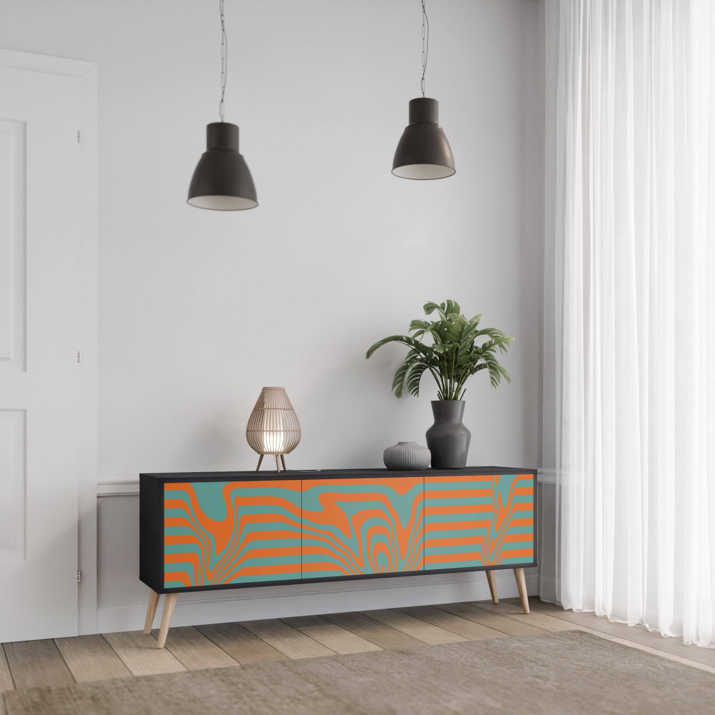 Mueble de TV LINE COLLAPSE de 3 puertas con acabado negro